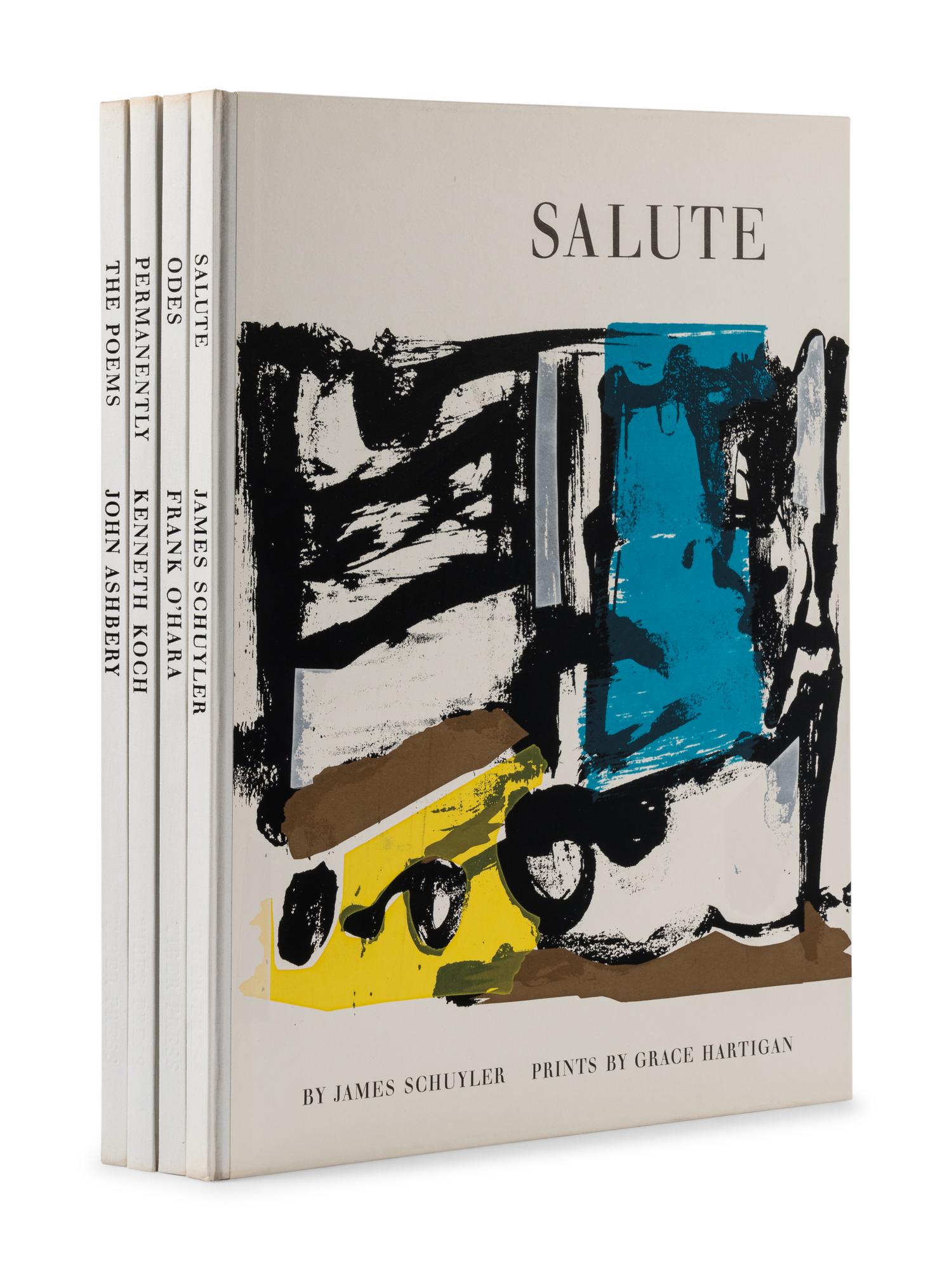 [TIBER PRESS - ABSTRACT EXPRESSIONISM]. ASHBERY, John. The Poems . Prints by Joan MITCHELL. -- KOCH, Kenneth. Permanently . Prints by Alfred LESLIE. [with:] O'HARA, Frank. Odes . Prints by Michael GOLDBERG. -- SCHUYLER, James. Salute . Prints by Grace HARTIGAN. New York: Tiber Press, [1960].