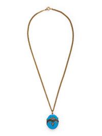 ANTIQUE, ENAMEL AND SEED PEARL LOCKET WITH YELLOW GOLD CHAIN