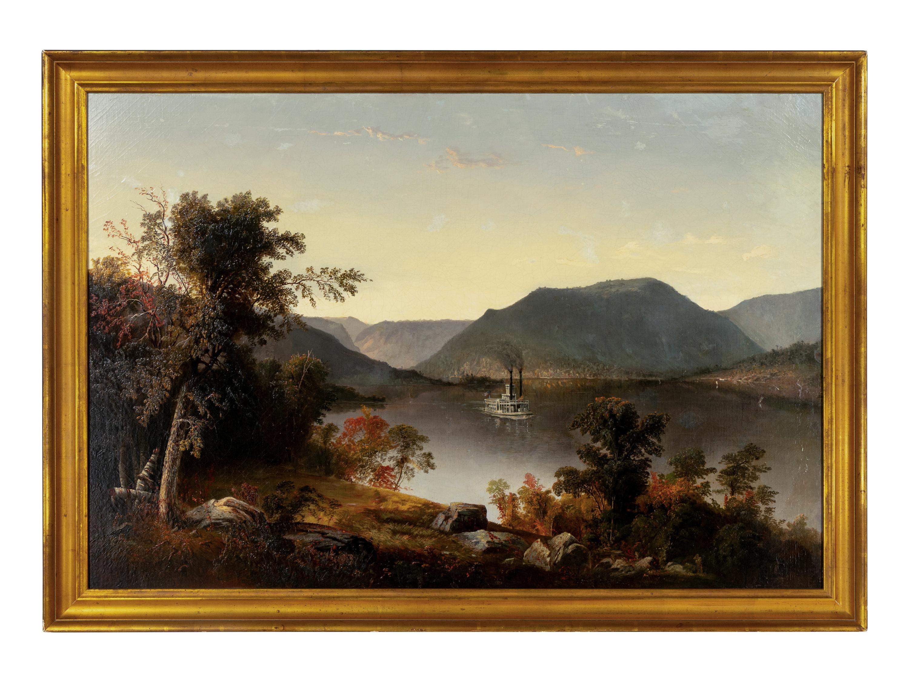 American School 19th Century, A Paddle Steamer on the Hudson River: View from West Point toward Storm King