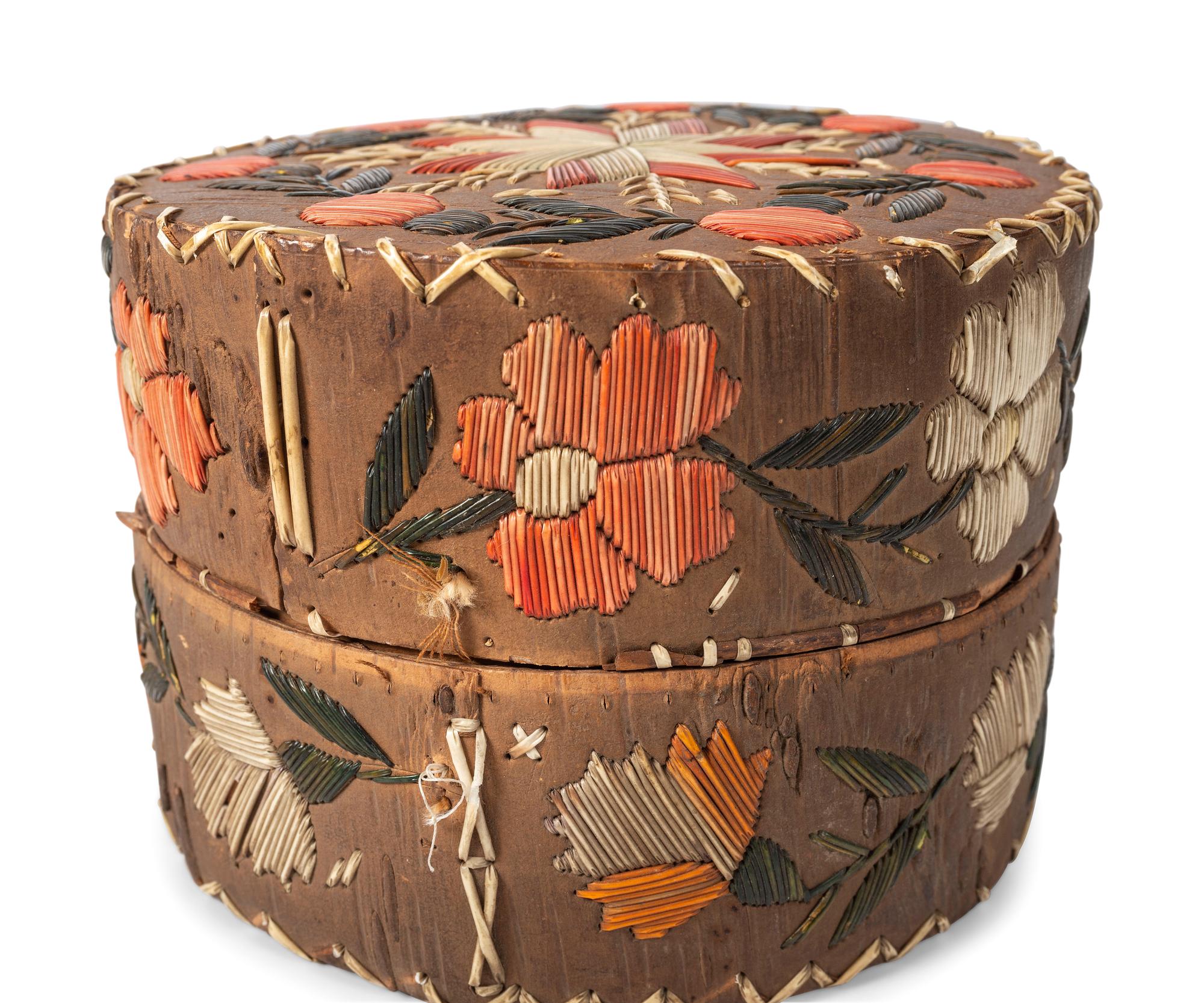 Great Lakes Quilled Birchbark Baskets and Wall Pocket