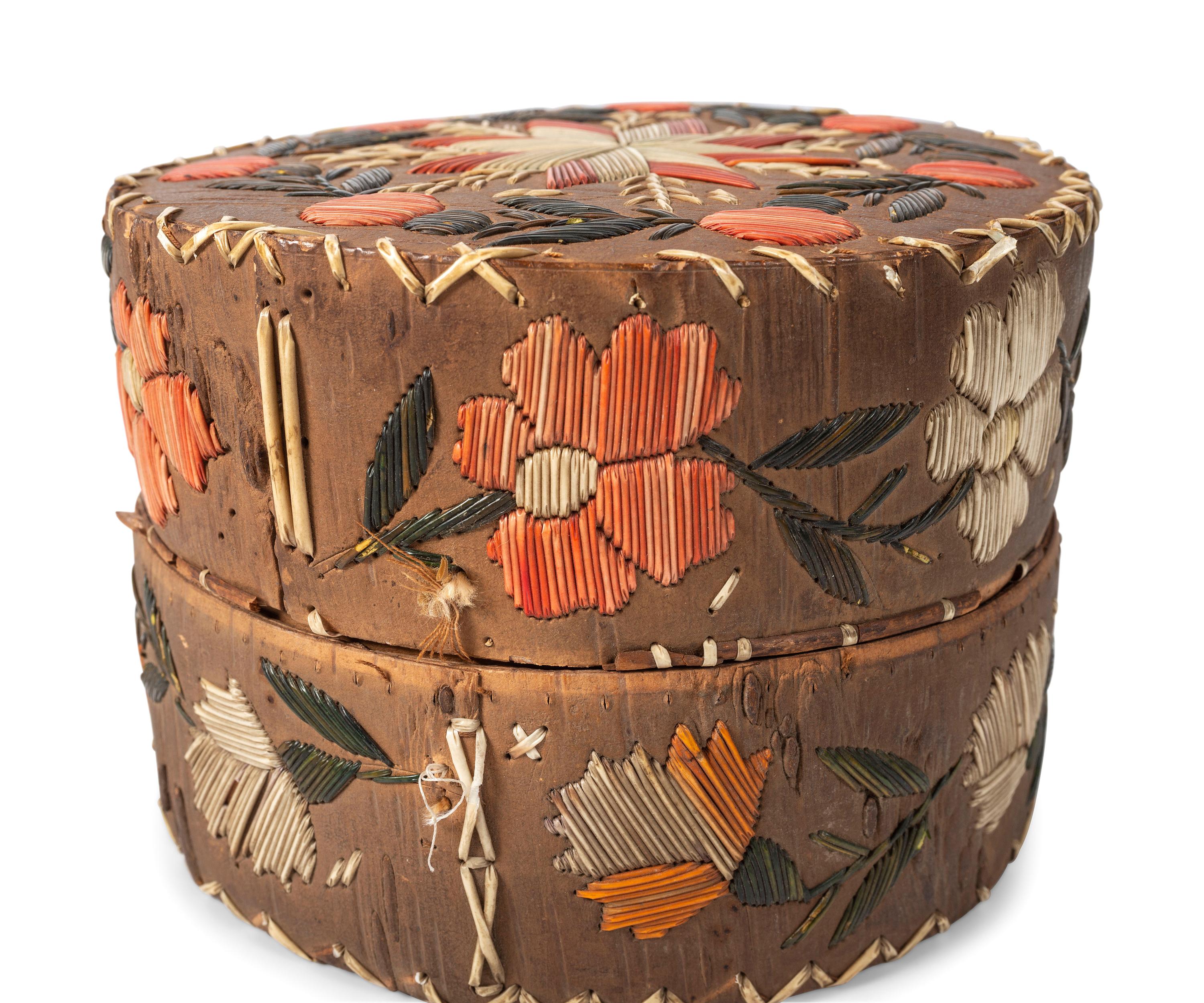 Great Lakes Quilled Birchbark Baskets and Wall Pocket