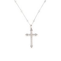 Cartier, Diamond and White Gold Cross Pendant with a Roberto Coin Diamond Station Chain Necklace