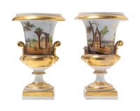 A Pair of Paris Porcelain Topographical Urns