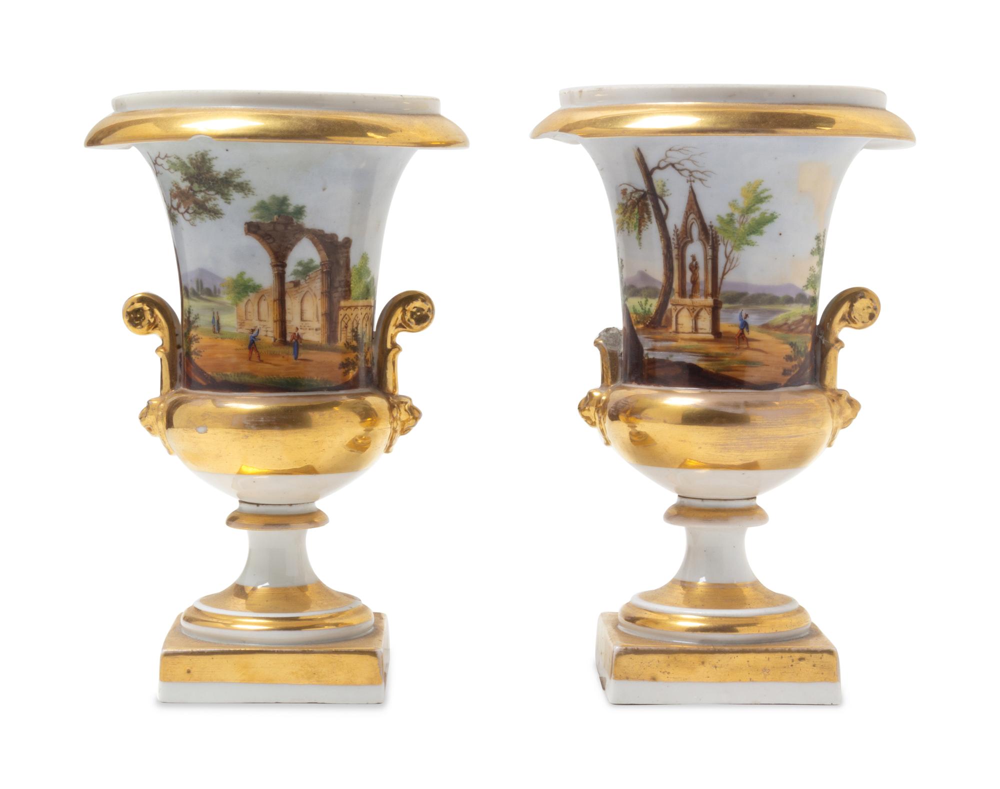 A Pair of Paris Porcelain Topographical Urns