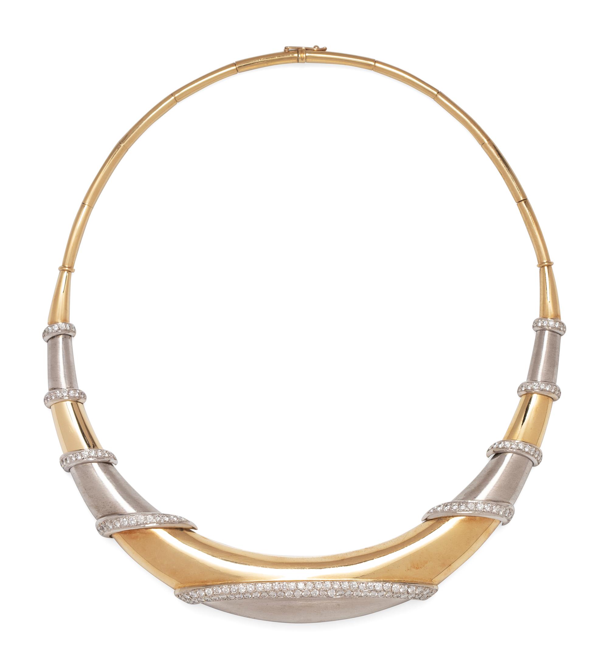 An 18 Karat Bicolor Gold and Diamond Collar Necklace, Italian,