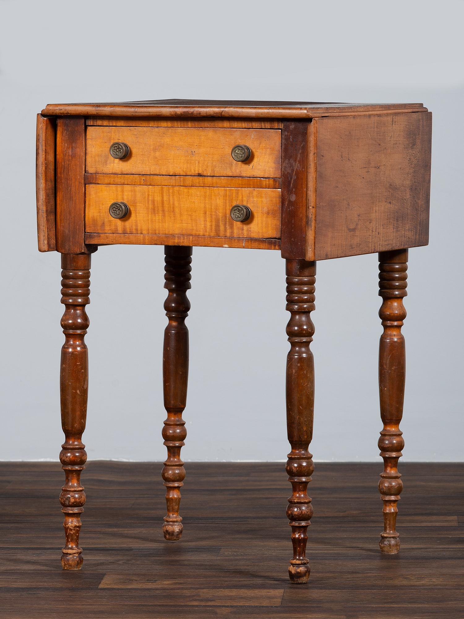 A Classical Tiger Maple Drop-Leaf Work Table