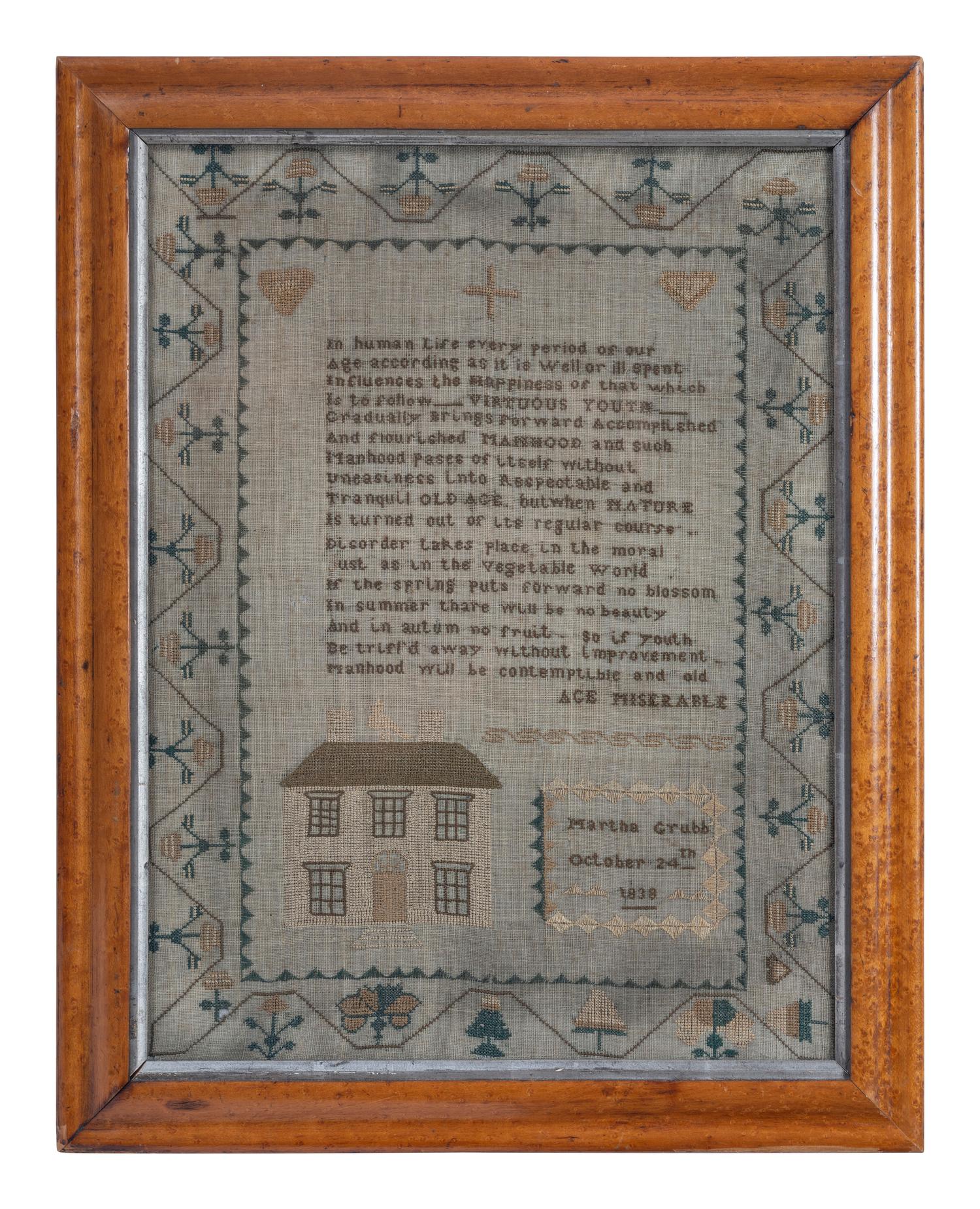 A Needlework Embroidered Sampler, Wrought by Martha Grubb