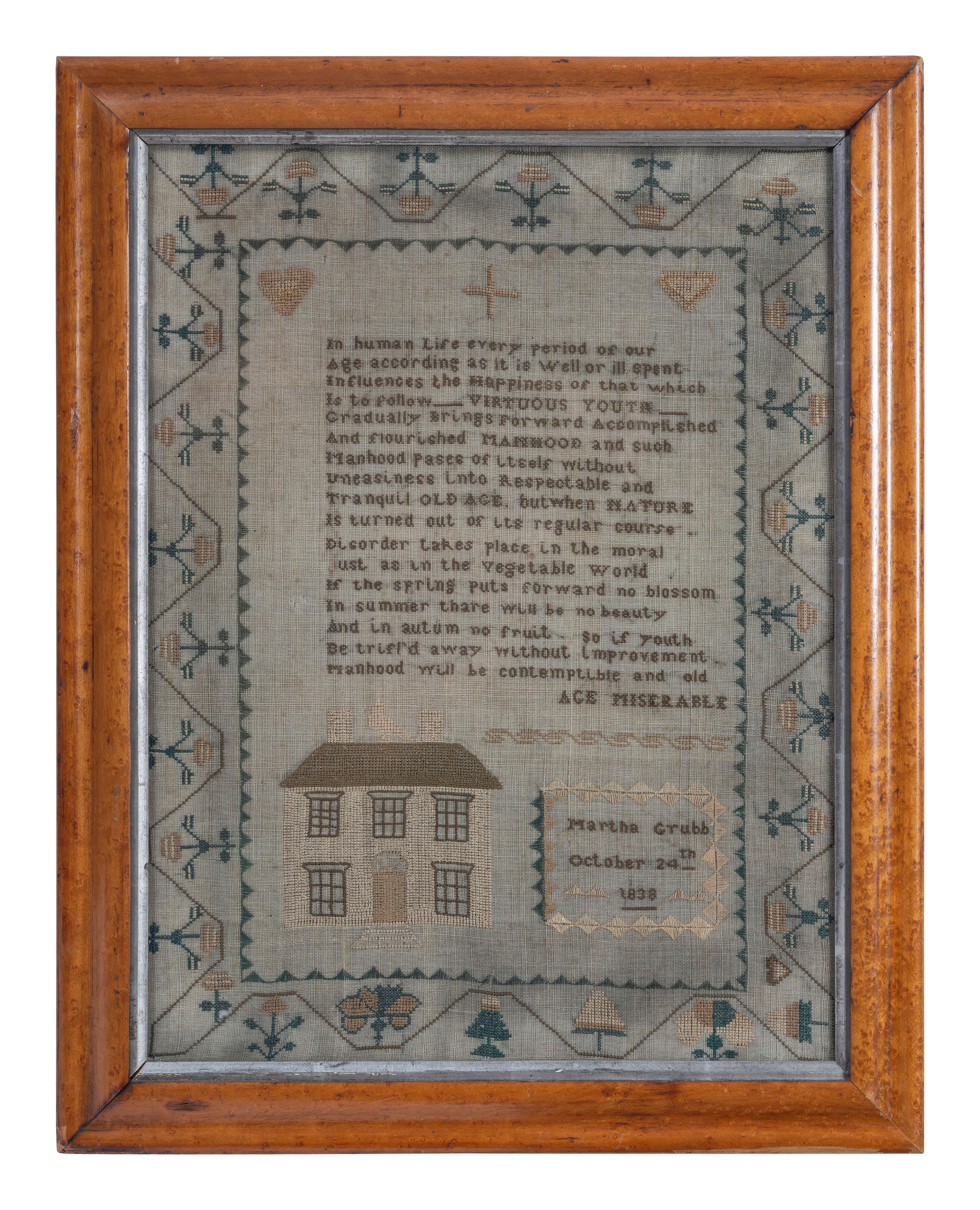 A Needlework Embroidered Sampler, Wrought by Martha Grubb