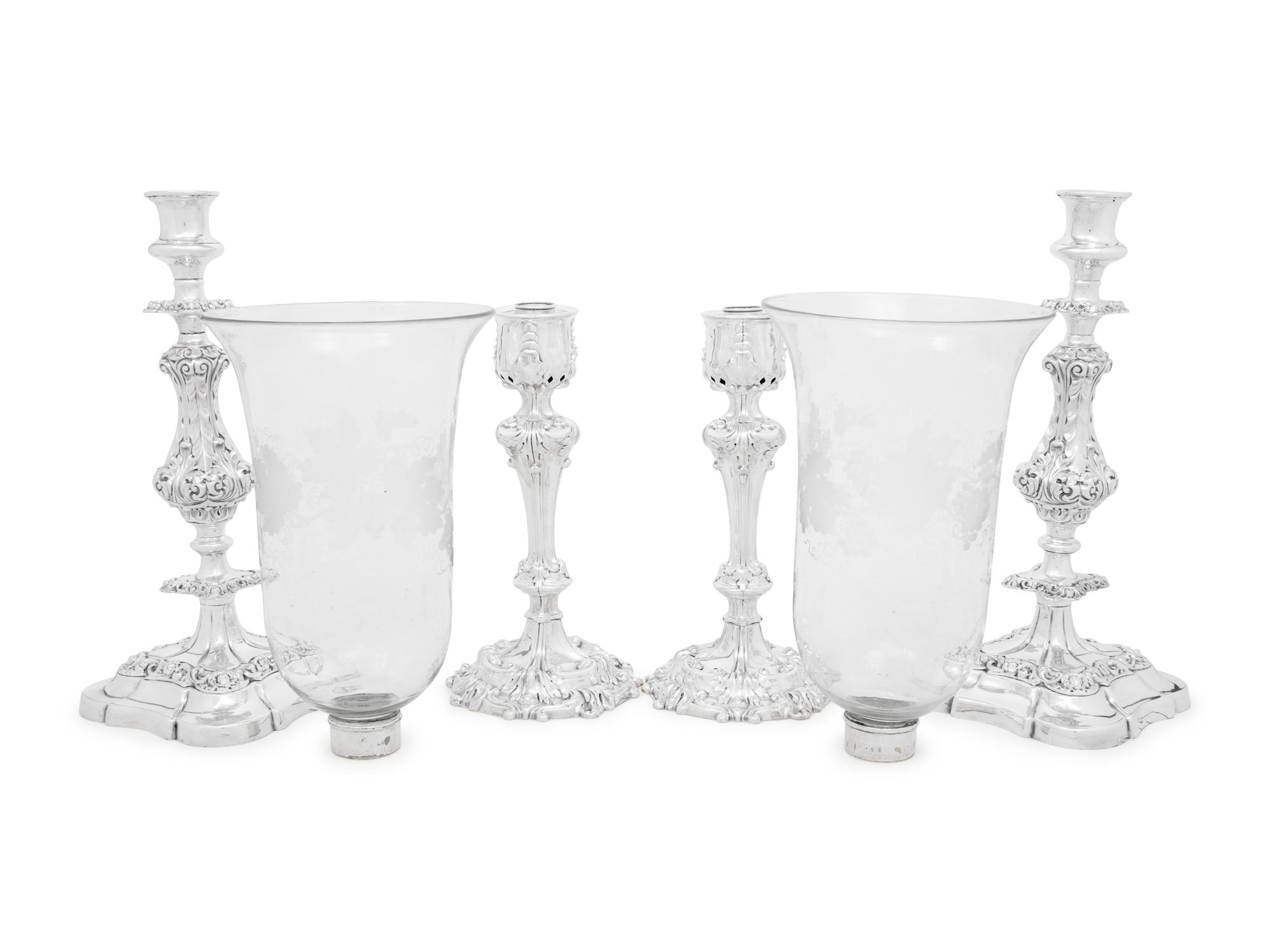 Two Pairs of Silver-Plate Candlesticks