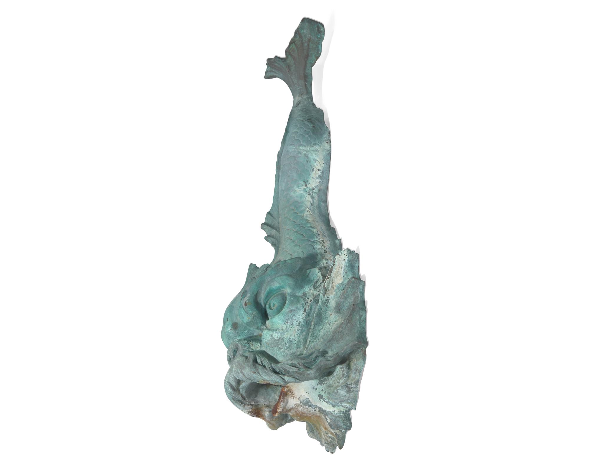 A patinated bronze fountain dolphin spitter, 20th century