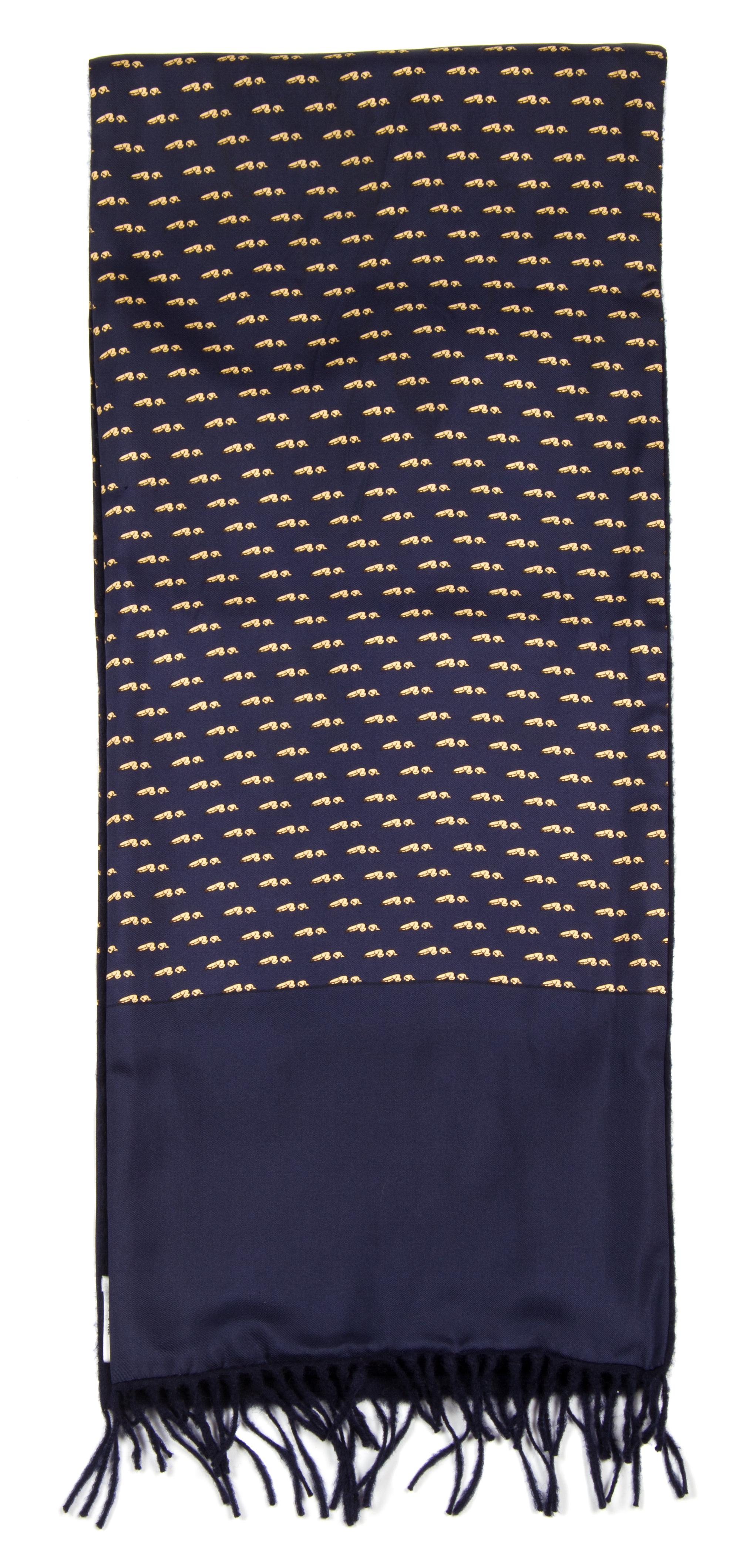 An Hermes Navy Cashmere and Silk Muffler, 54" x 11".