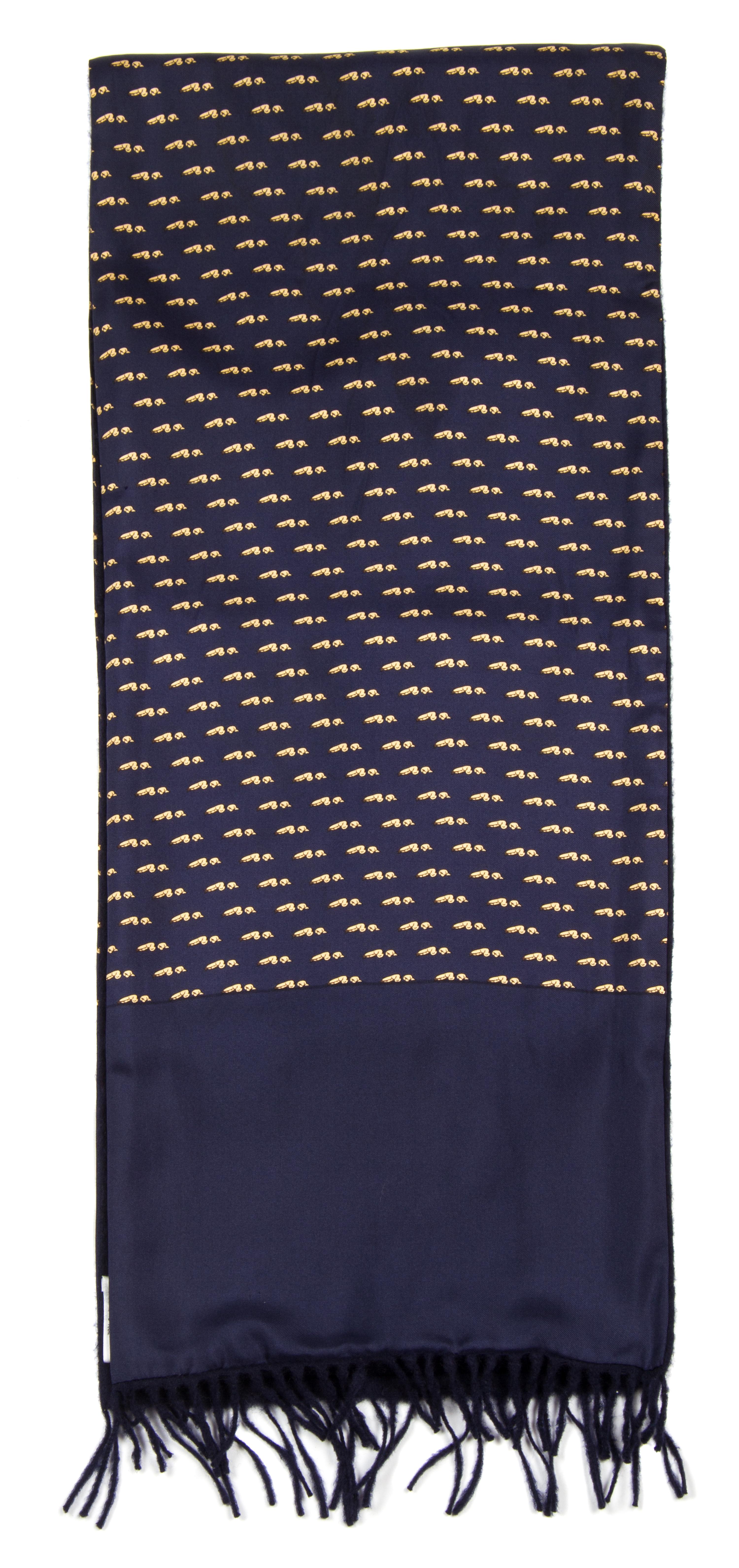 An Hermes Navy Cashmere and Silk Muffler, 54" x 11".