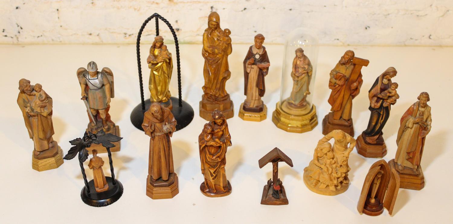 Fifteen Ecclesiastic Carved Wood Figures. Height of tallest 8 1/2 inches.