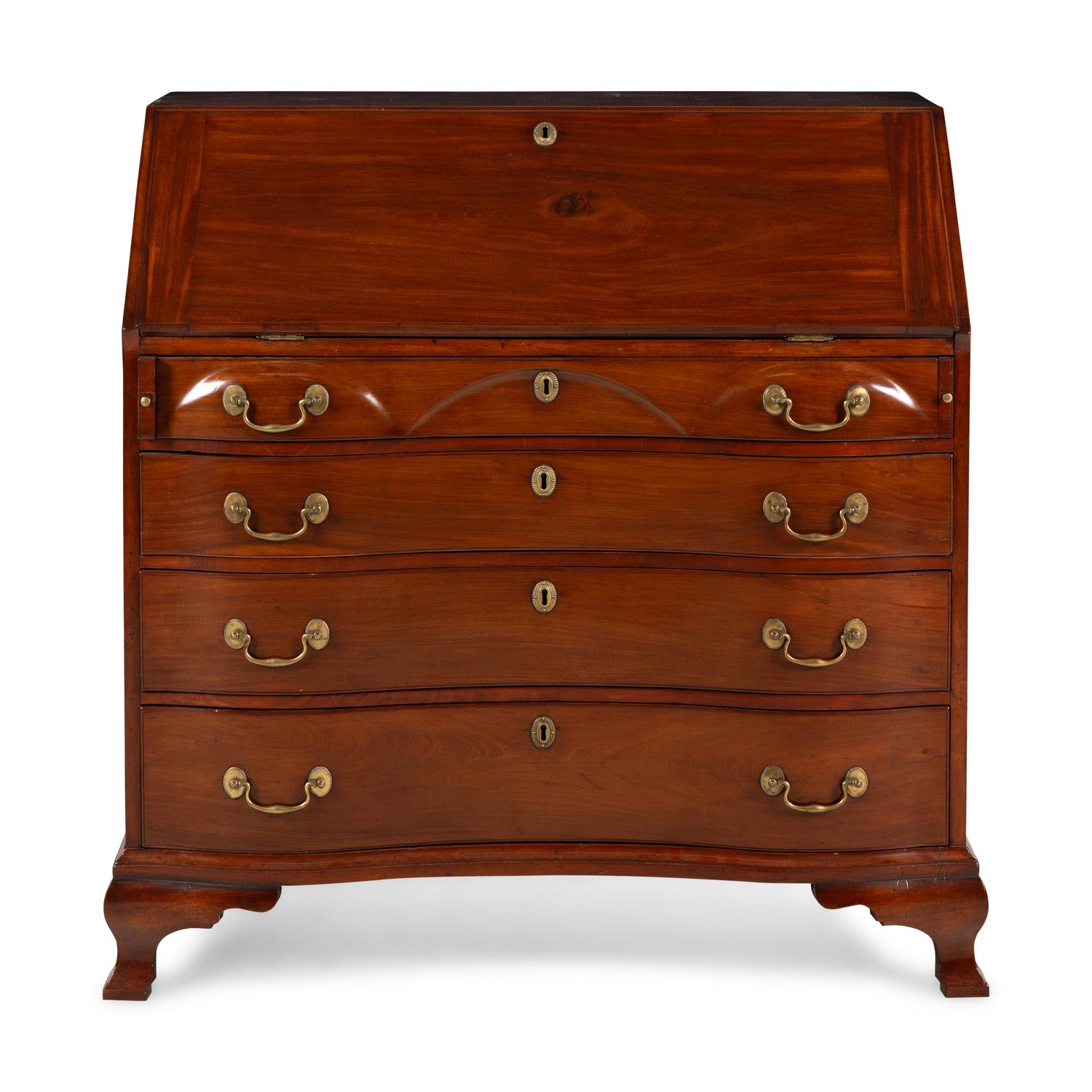 A Chippendale Walnut Serpentine Slant-Front Bureau