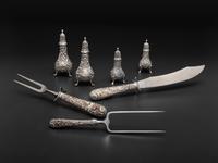Seven American Repousse Silver Table Articles