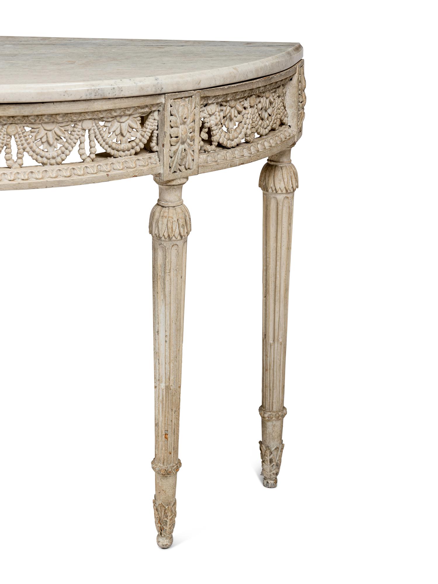 A Louis XVI White-Painted Marble-Top Console Table