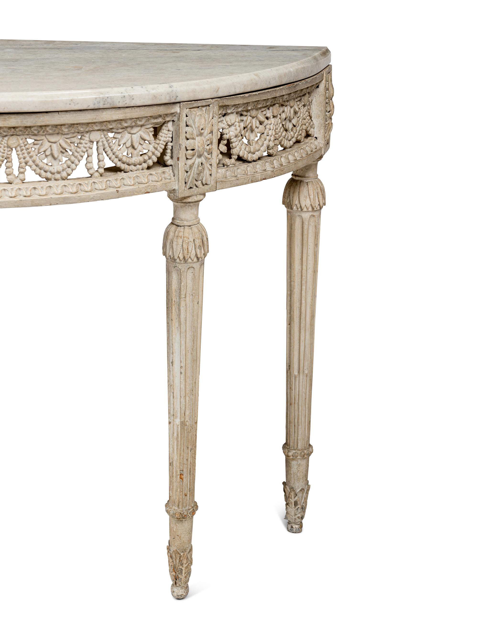 A Louis XVI White-Painted Marble-Top Console Table