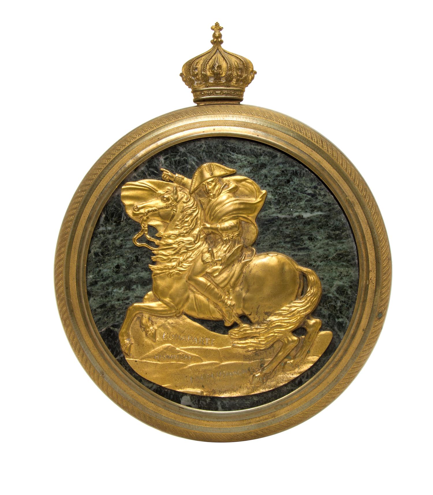 A Continental Marble and Gilt Bronze Roundel, Diameter 10 1/4 inches.