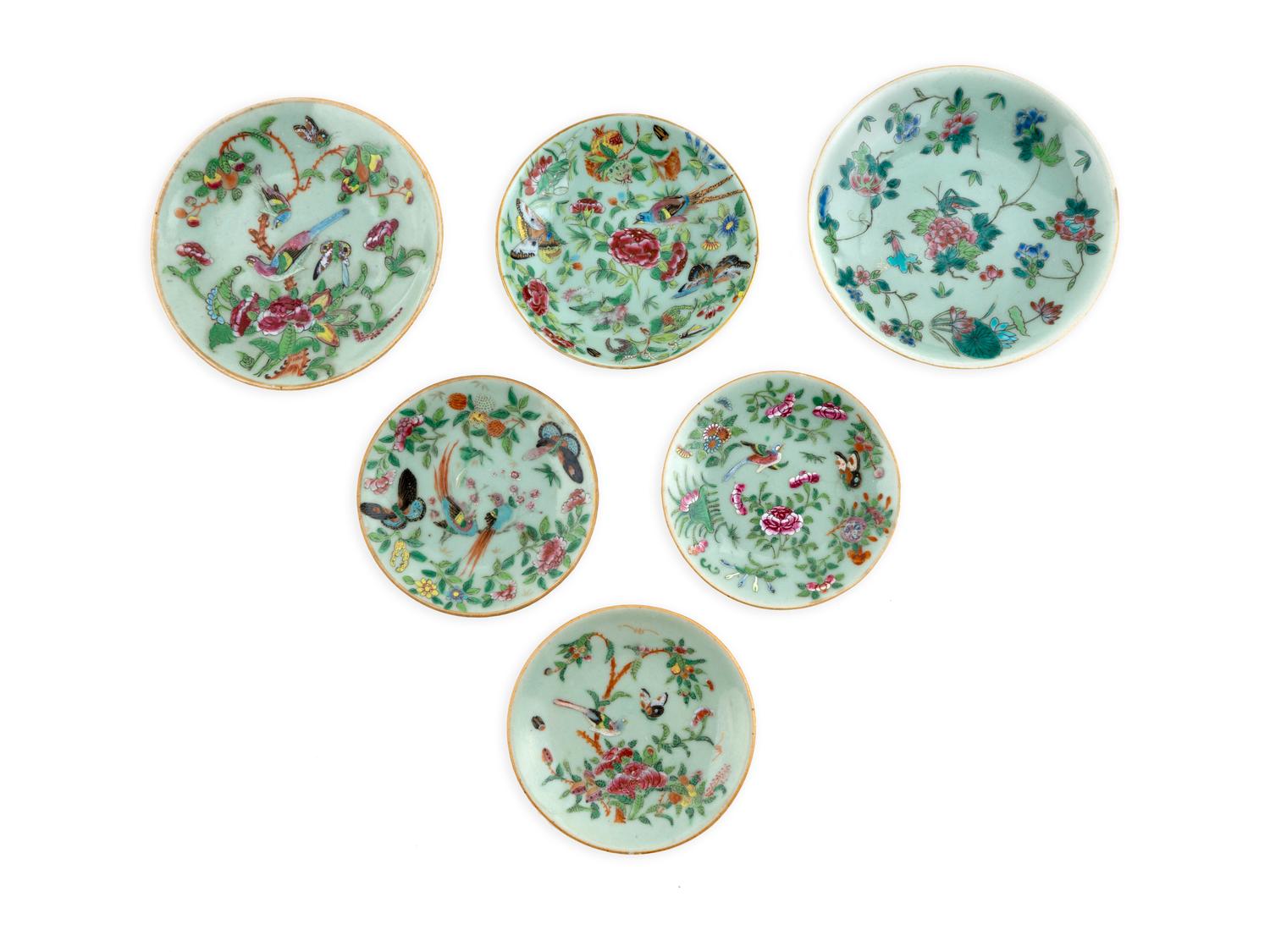 A Group of six Chinese Export Famille Rose Celadon Porcelain Dishes — 19TH/20TH CENTURY