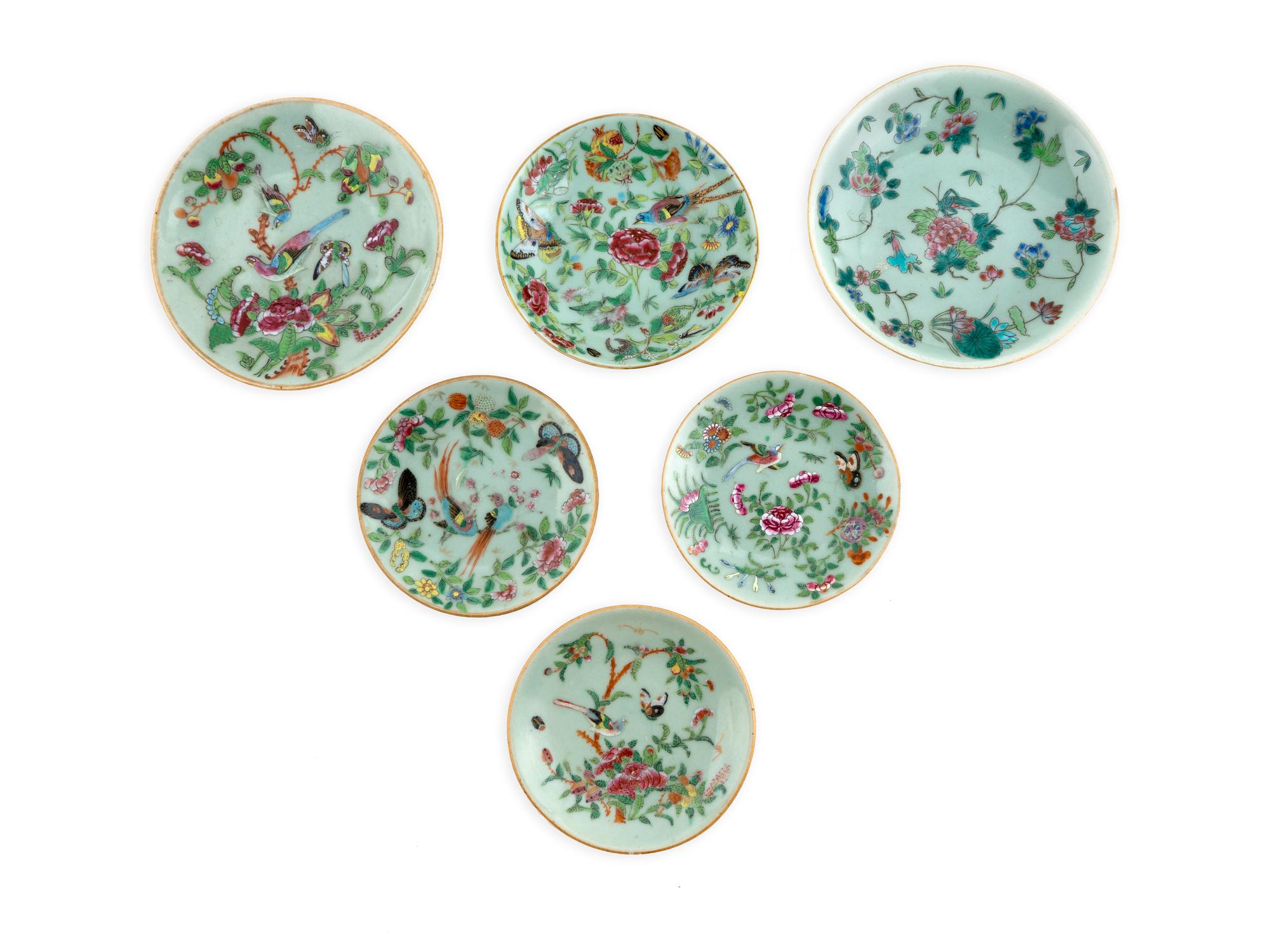 A Group of six Chinese Export Famille Rose Celadon Porcelain Dishes — 19TH/20TH CENTURY