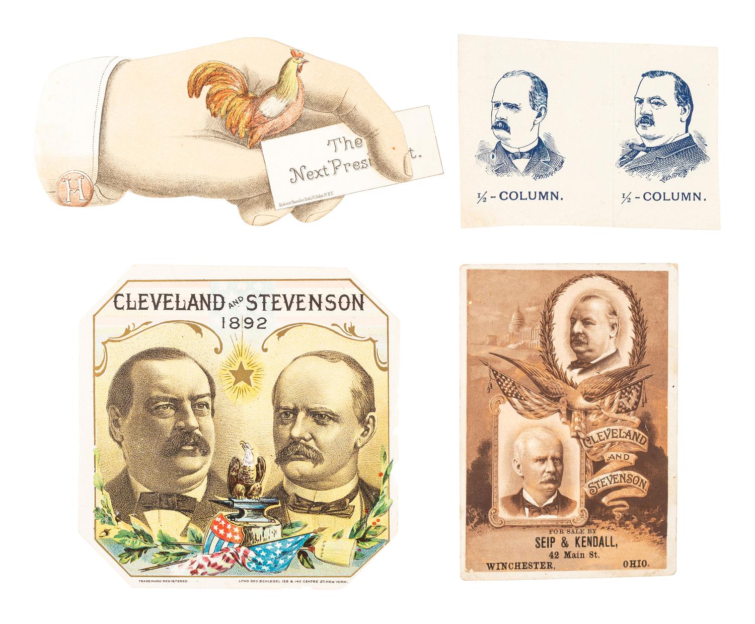 [1888 and 1892 ELECTION]. A group of ephemera related from the 1888 presidential campaigns of Benjamin Harrison and Grover Cleveland, comprising: