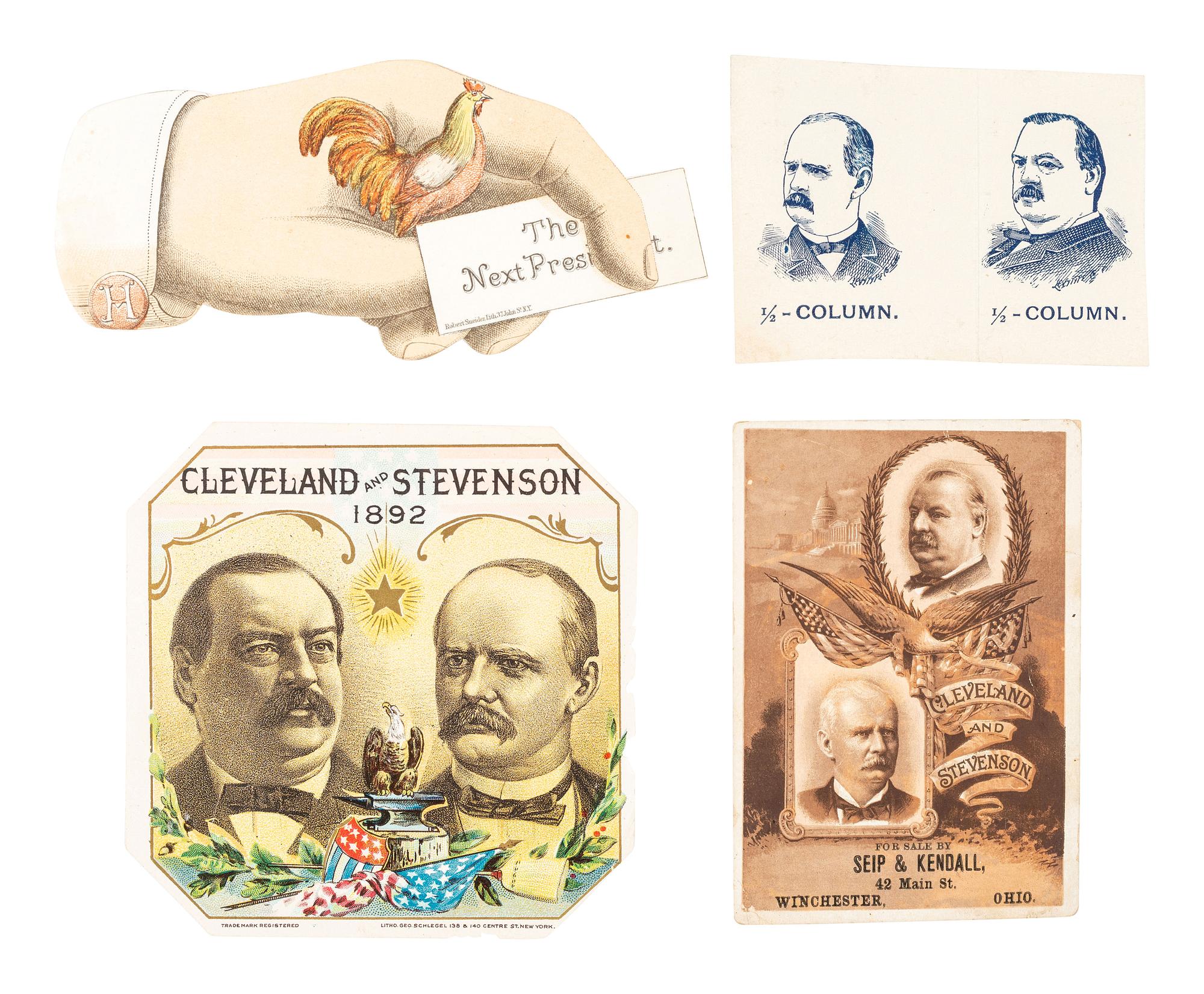 [1888 and 1892 ELECTION]. A group of ephemera related from the 1888 presidential campaigns of Benjamin Harrison and Grover Cleveland, comprising: