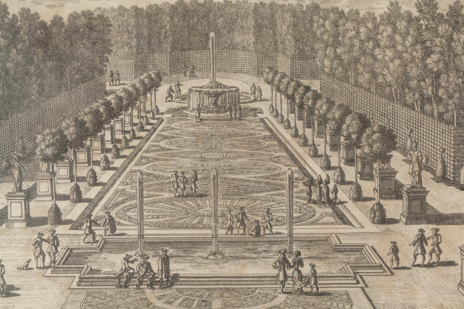 A Group of Four Framed Engravings Depicting French Gardens