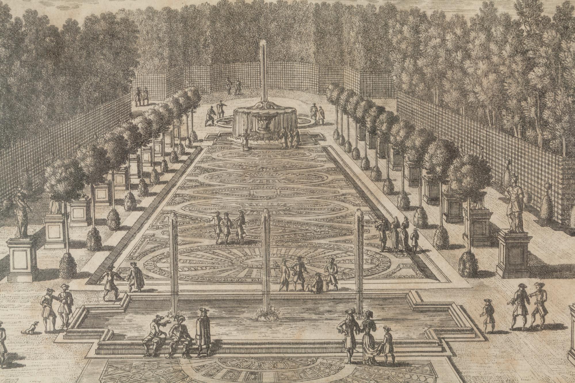 A Group of Four Framed Engravings Depicting French Gardens