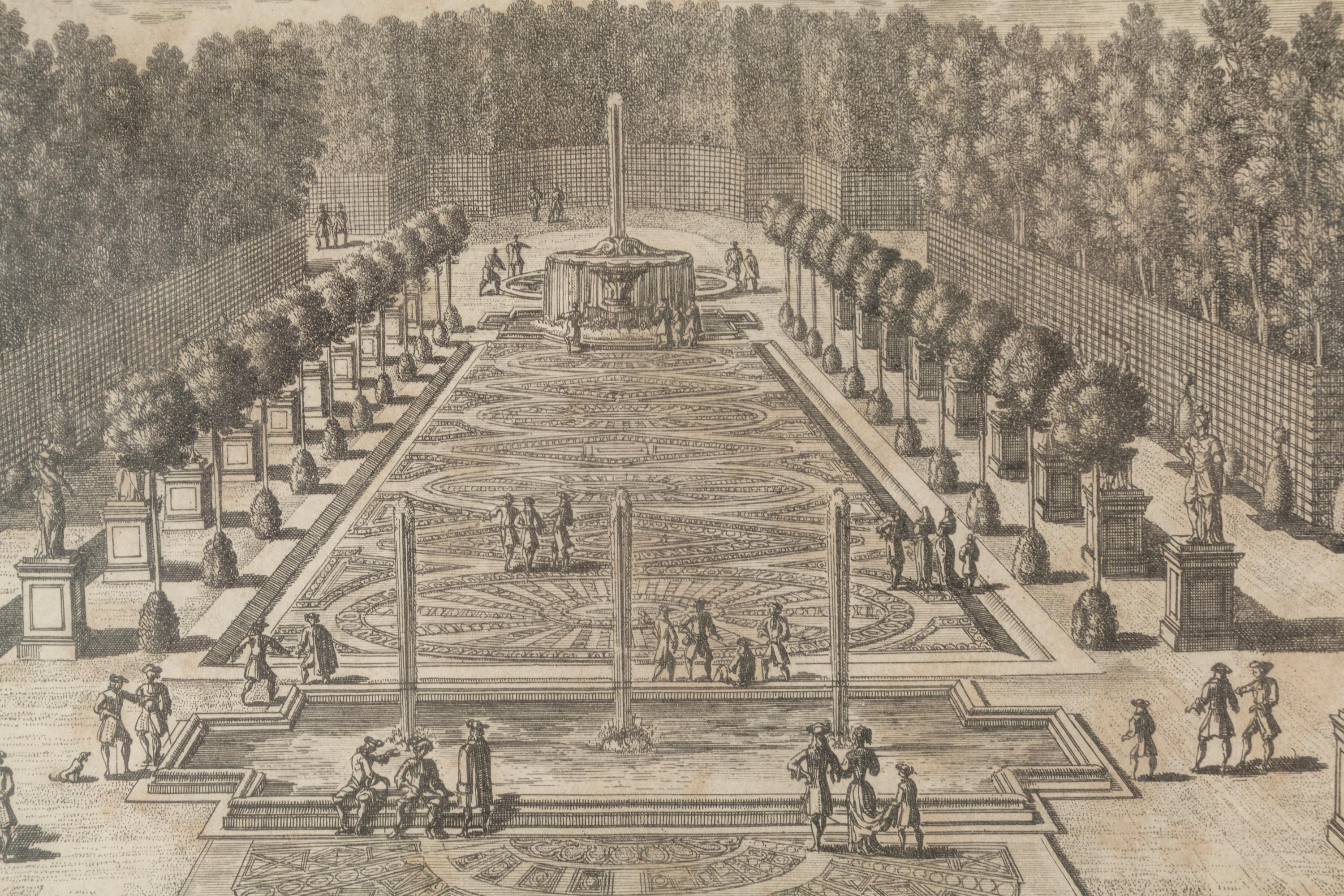 A Group of Four Framed Engravings Depicting French Gardens