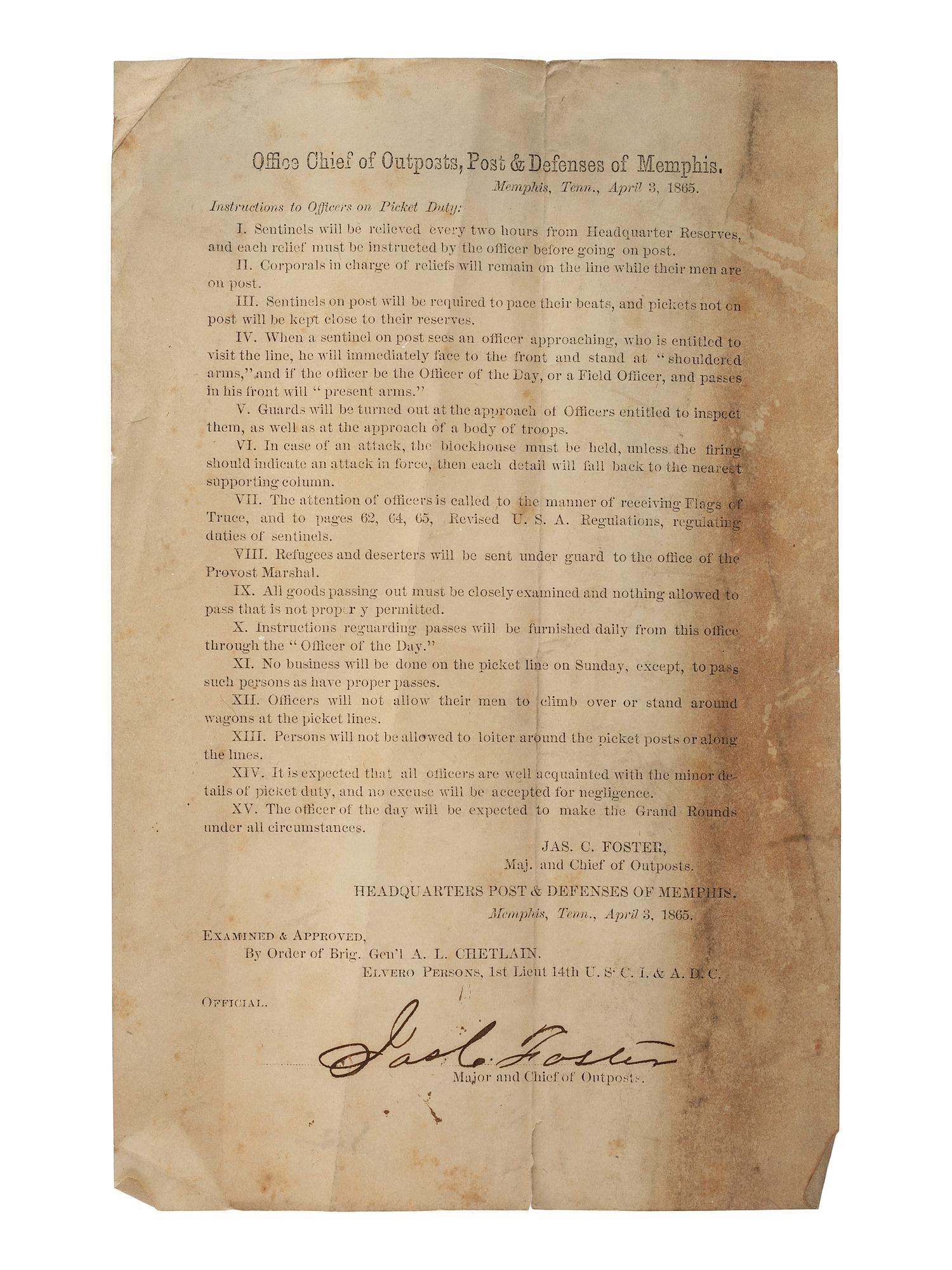 [CIVIL WAR]. A group of documents related to Major James C. Foster, 59th United States Colored Troops, including: