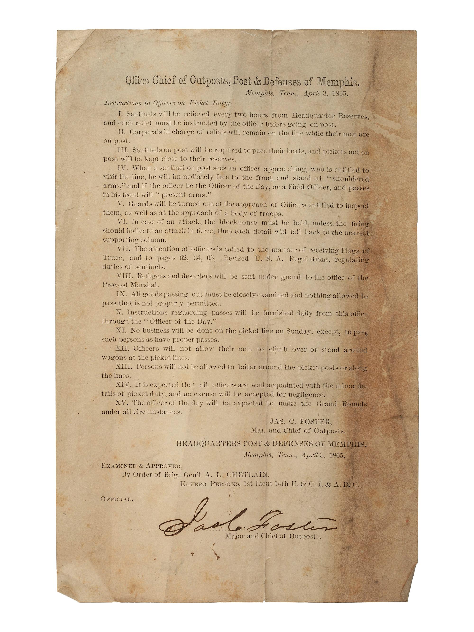 [CIVIL WAR]. A group of documents related to Major James C. Foster, 59th United States Colored Troops, including: