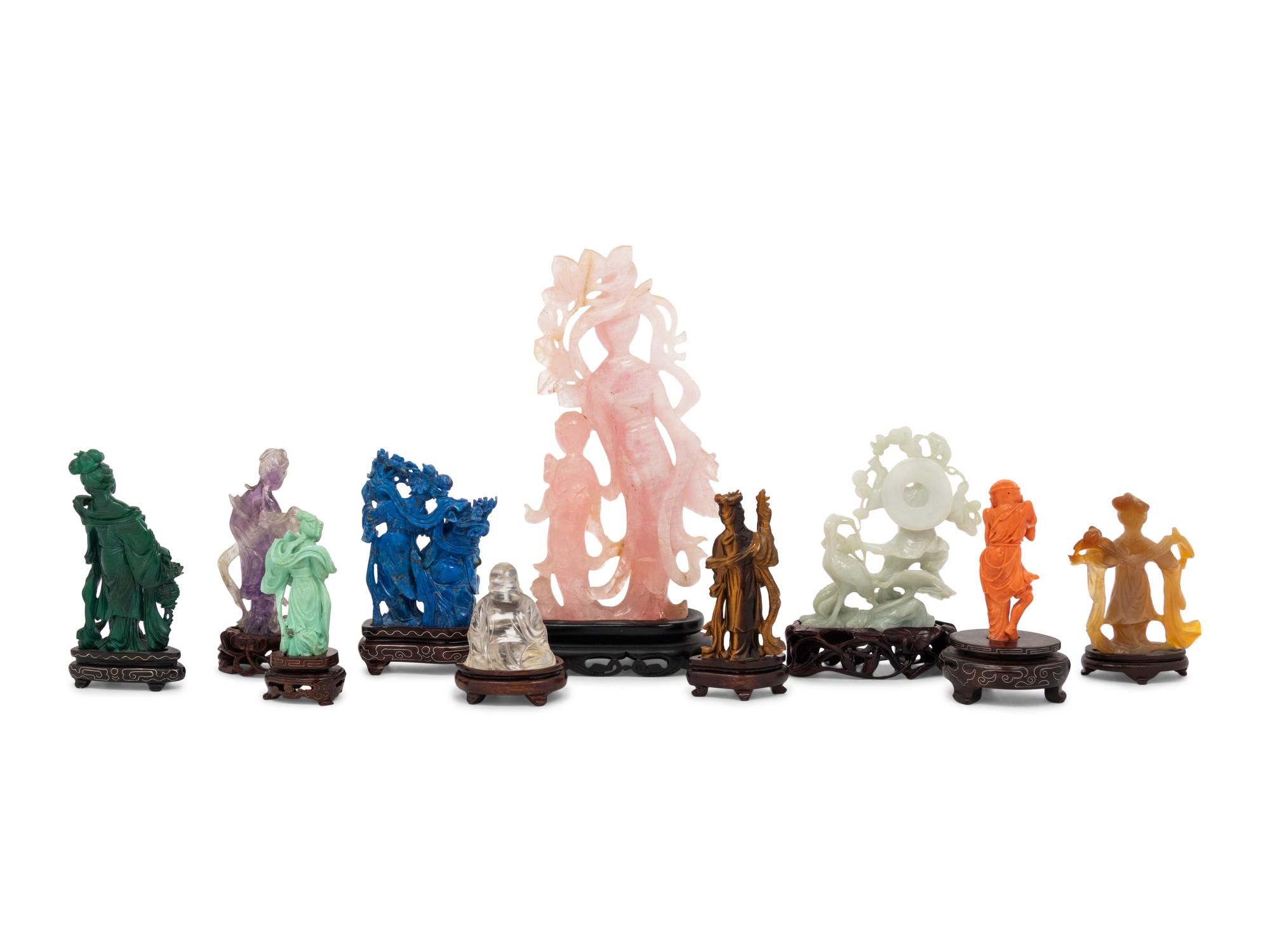 10 Chinese Hardstone Figural Carvings