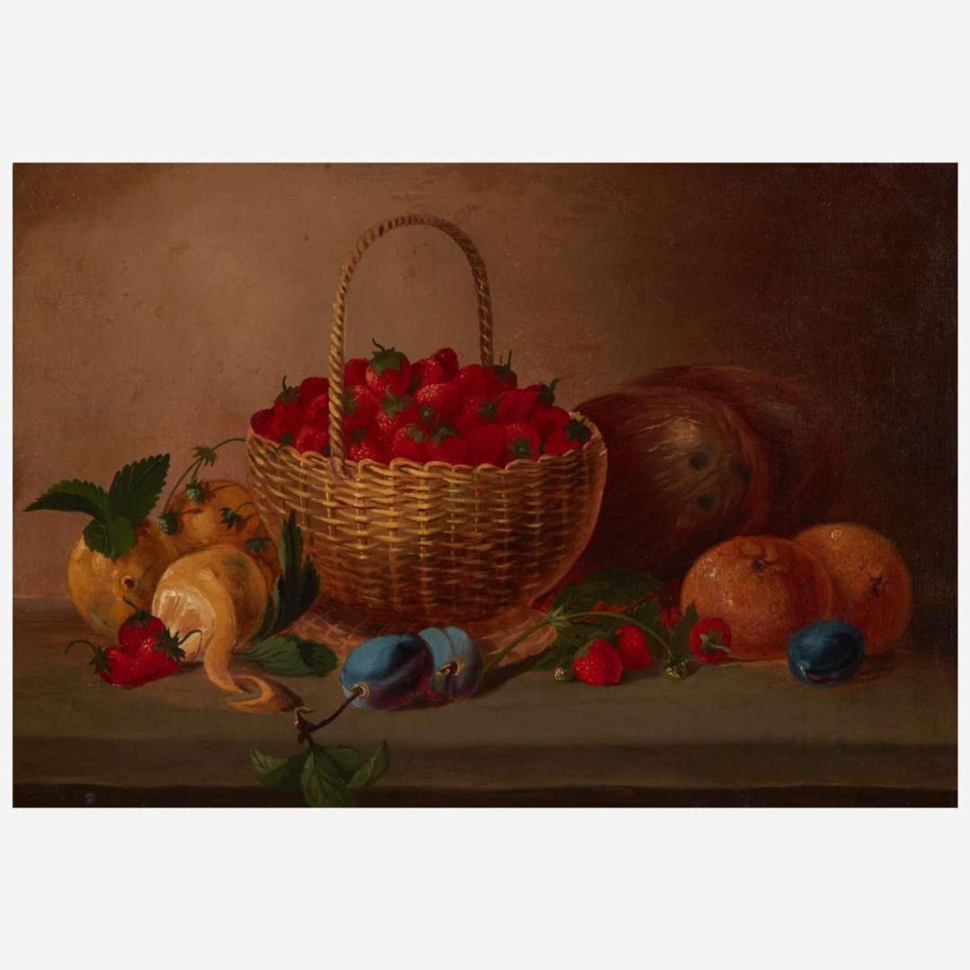 American School (19th Century) Still Life with Basket of Strawberries;; together with a companion