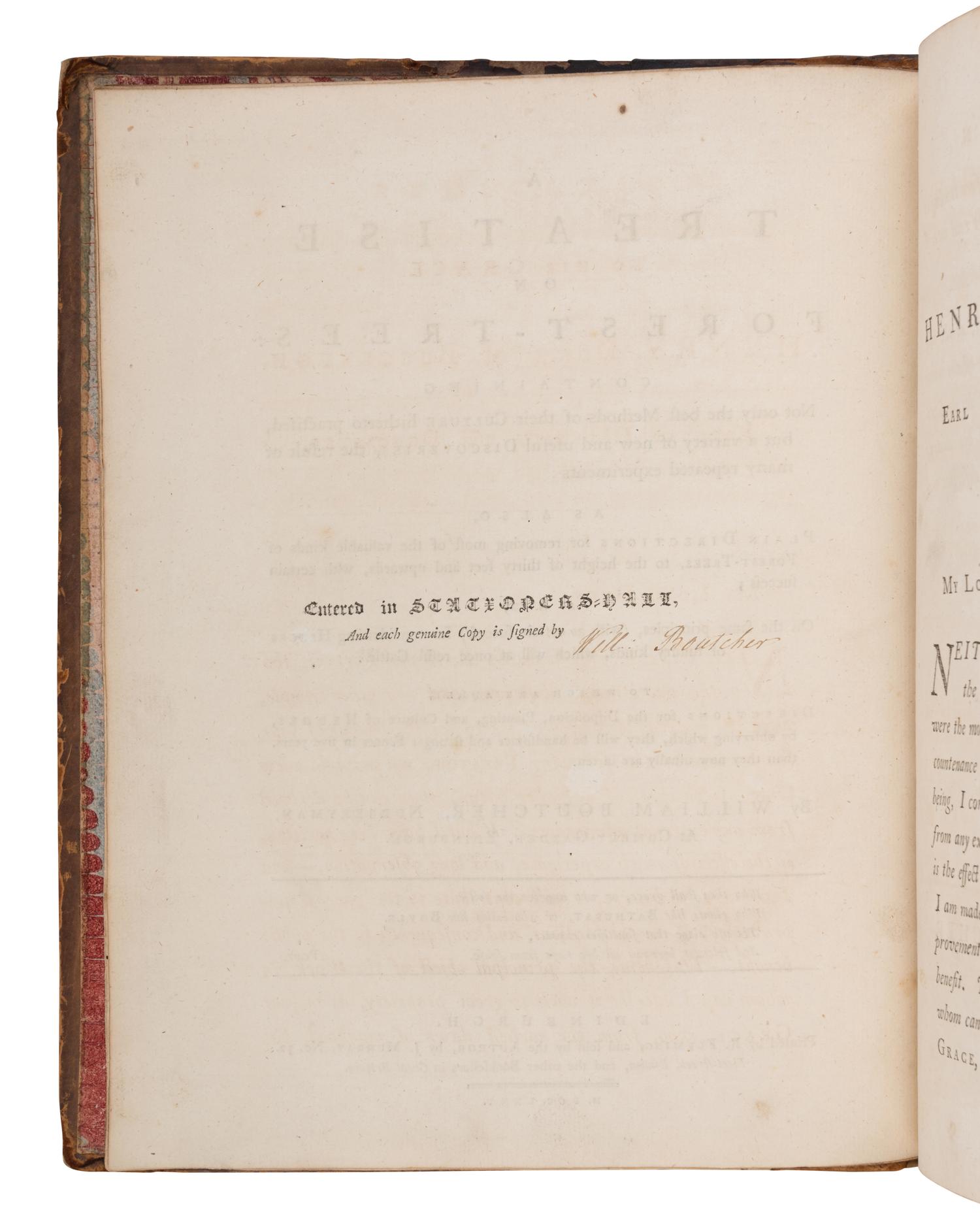[NATURAL HISTORY]. BOUTCHER, William (fl. 1734-1781). A Treatise on Forest-Trees: Containing not only the Best Methods of their Culture hitherto Practiced, but a Variety of New and Useful Discoveries . Edinburgh: R. Fleming for J. Murray, 1775.