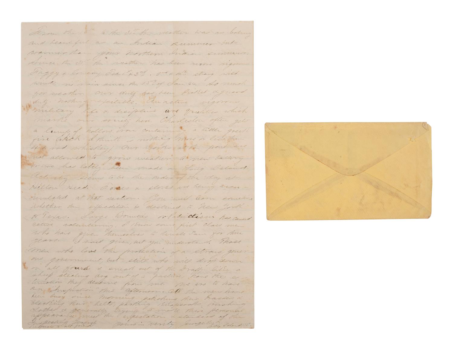 [CIVIL WAR]. Soldier's letter describing the use of Greek Fire on Charleston. Folly Island, 1864.