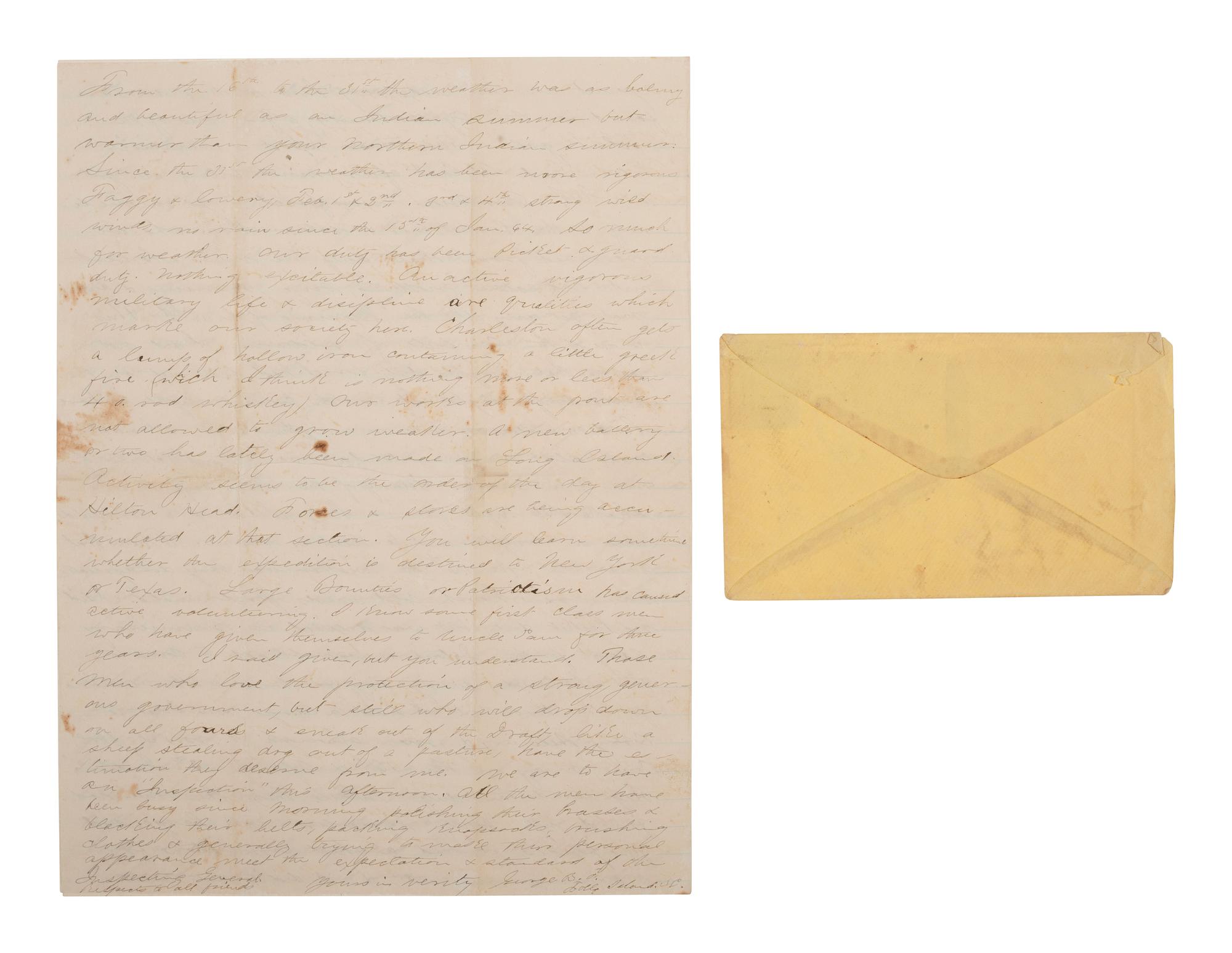 [CIVIL WAR]. Soldier's letter describing the use of Greek Fire on Charleston. Folly Island, 1864.