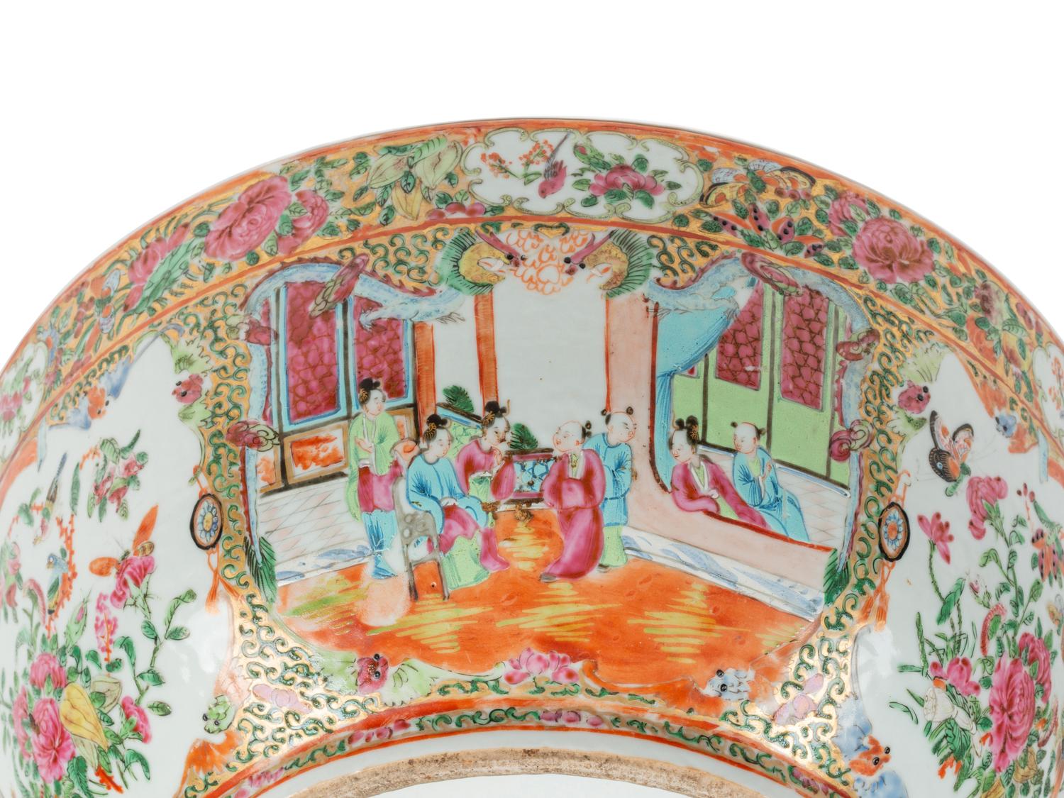 A Near Pair of Chinese Export Rose Medallion Porcelain Punch Bowls