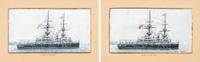 A Group of Two Woven Silk Stevengraphs Pertaining to British Battleships, Height 3 x width 5 1/2 inches.
