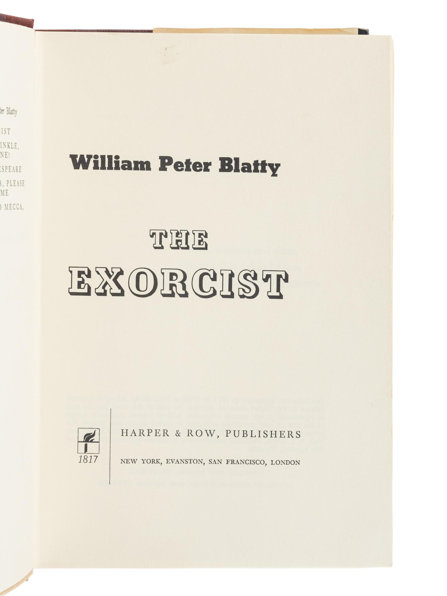 BLATTY, William Peter (1928-2017). The Exorcist. New York: Harper & Row, 1971.