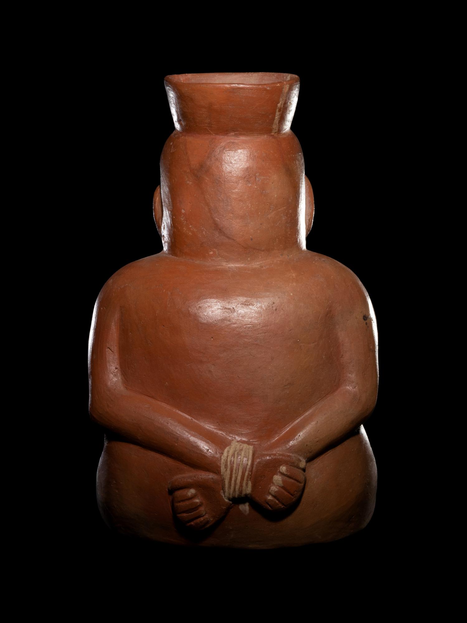 A Large Moche Terracotta Vessel Depicting a Bound Captive