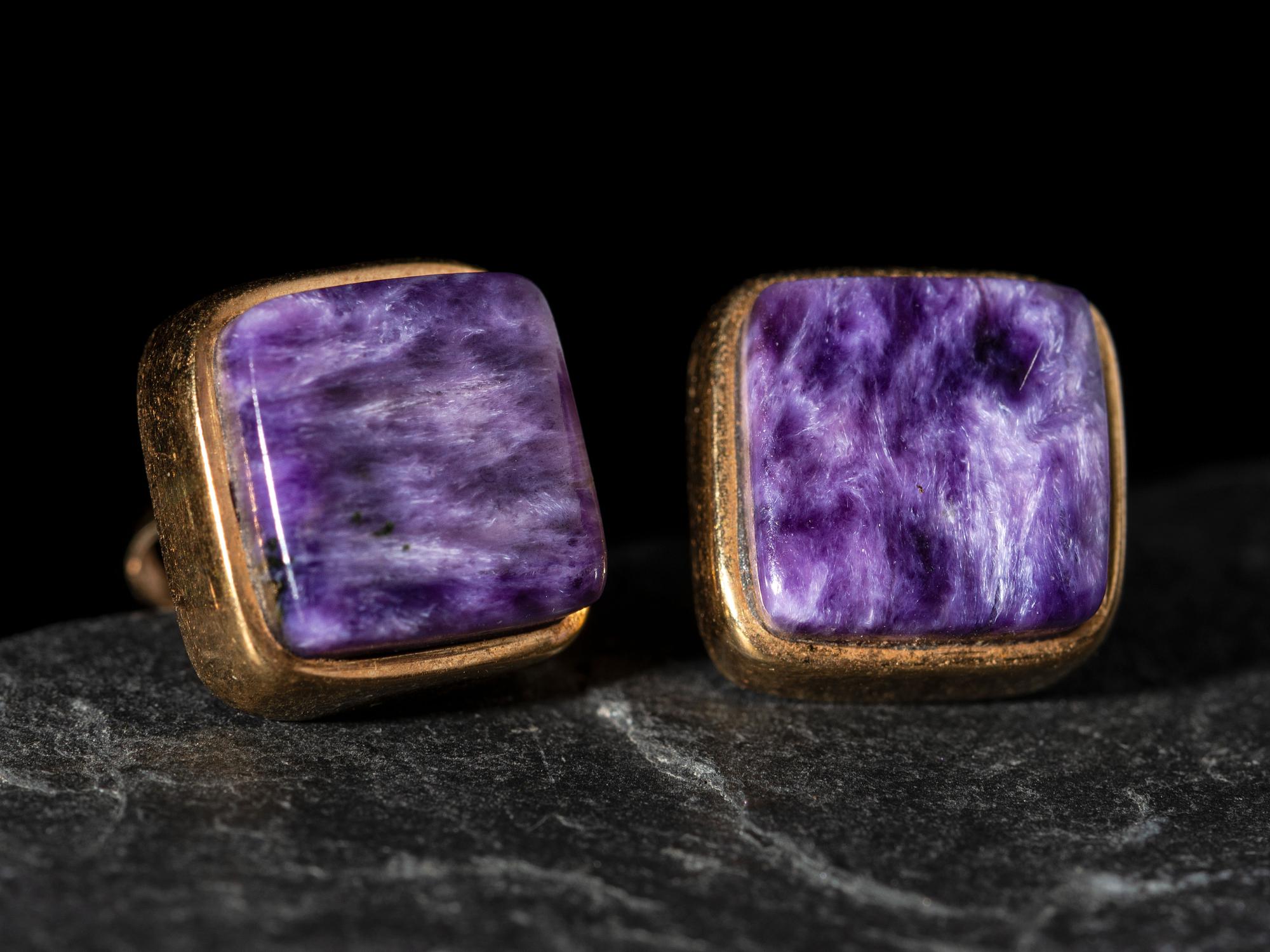 14K Gold and Charoite Post Earrings