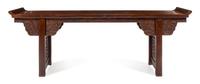 A Large Chinese Hardwood Altar Table, Qiaotou'an Height 34 1/2 x width 53 x depth 30 1/2 inches. — QING DYNASTY (1644-1911)