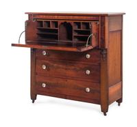 A Late Classical Carved Mahogany and Walnut Butler's Secretary