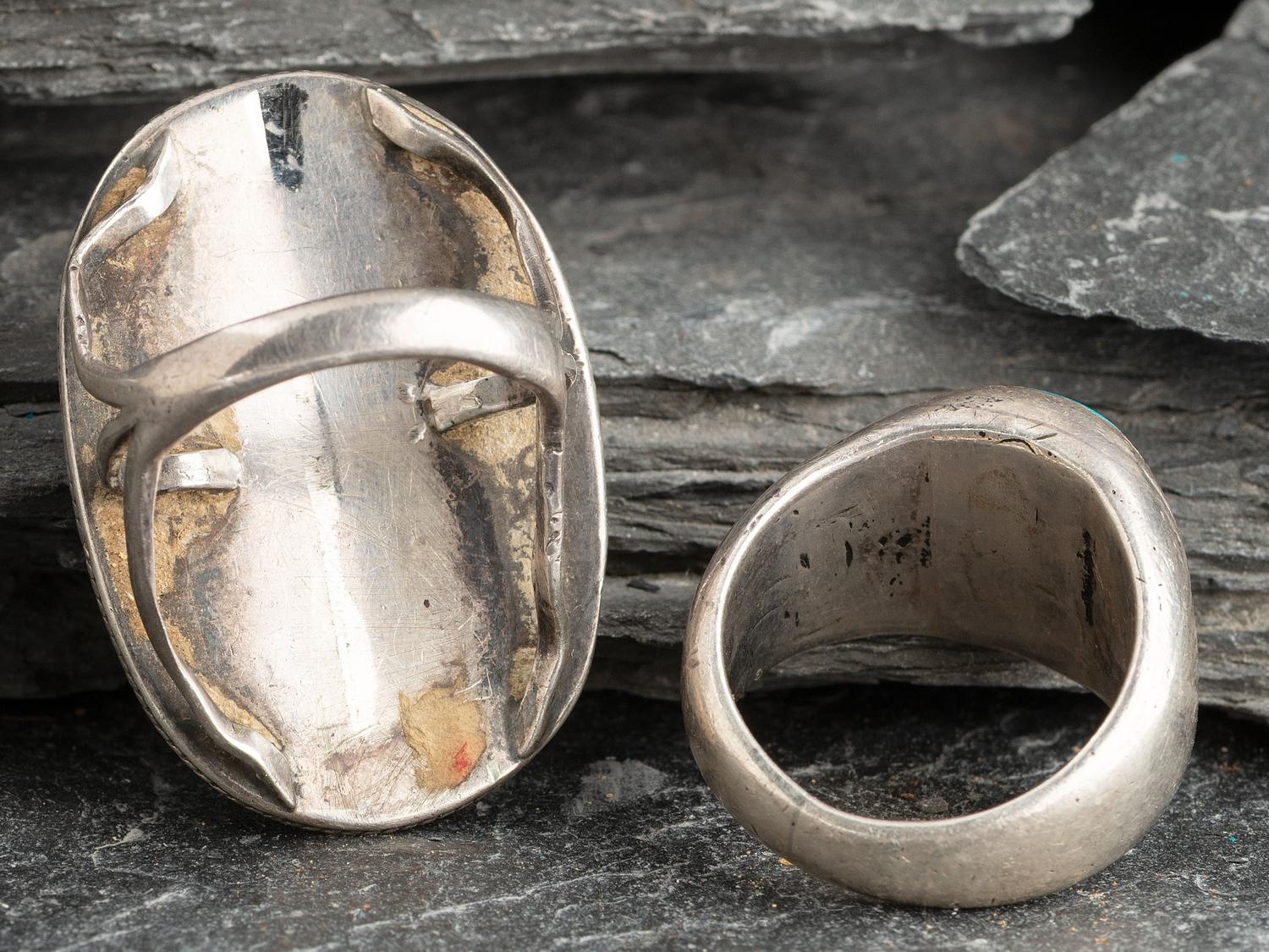 Pair of Navajo Silver and Turquoise Rings