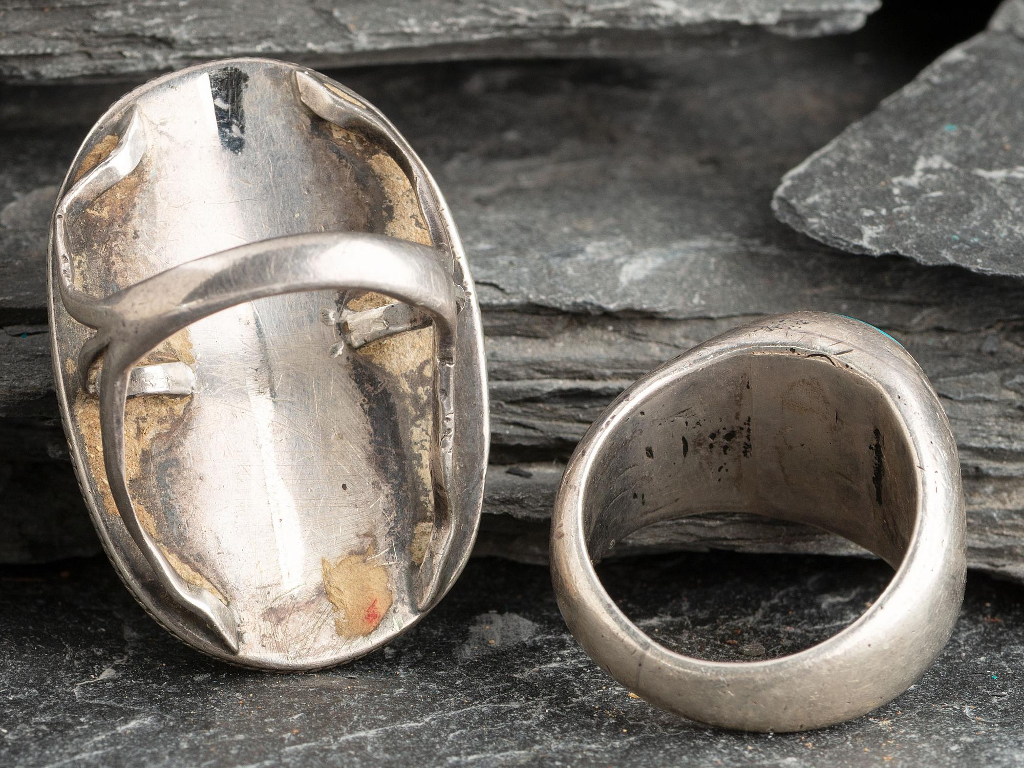 Pair of Navajo Silver and Turquoise Rings