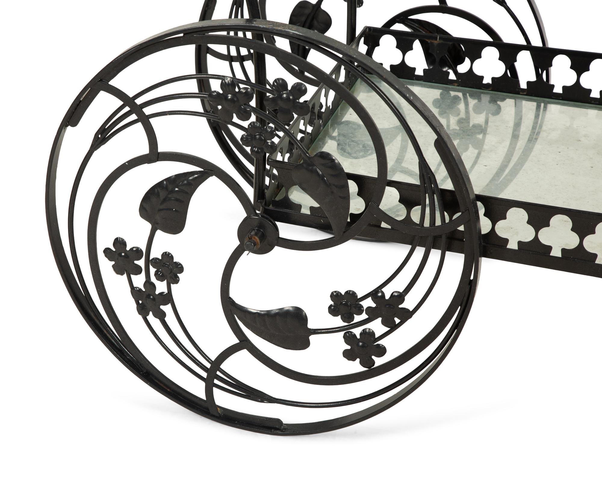 A Salterini Palm Springs Pattern Iron Bar Cart