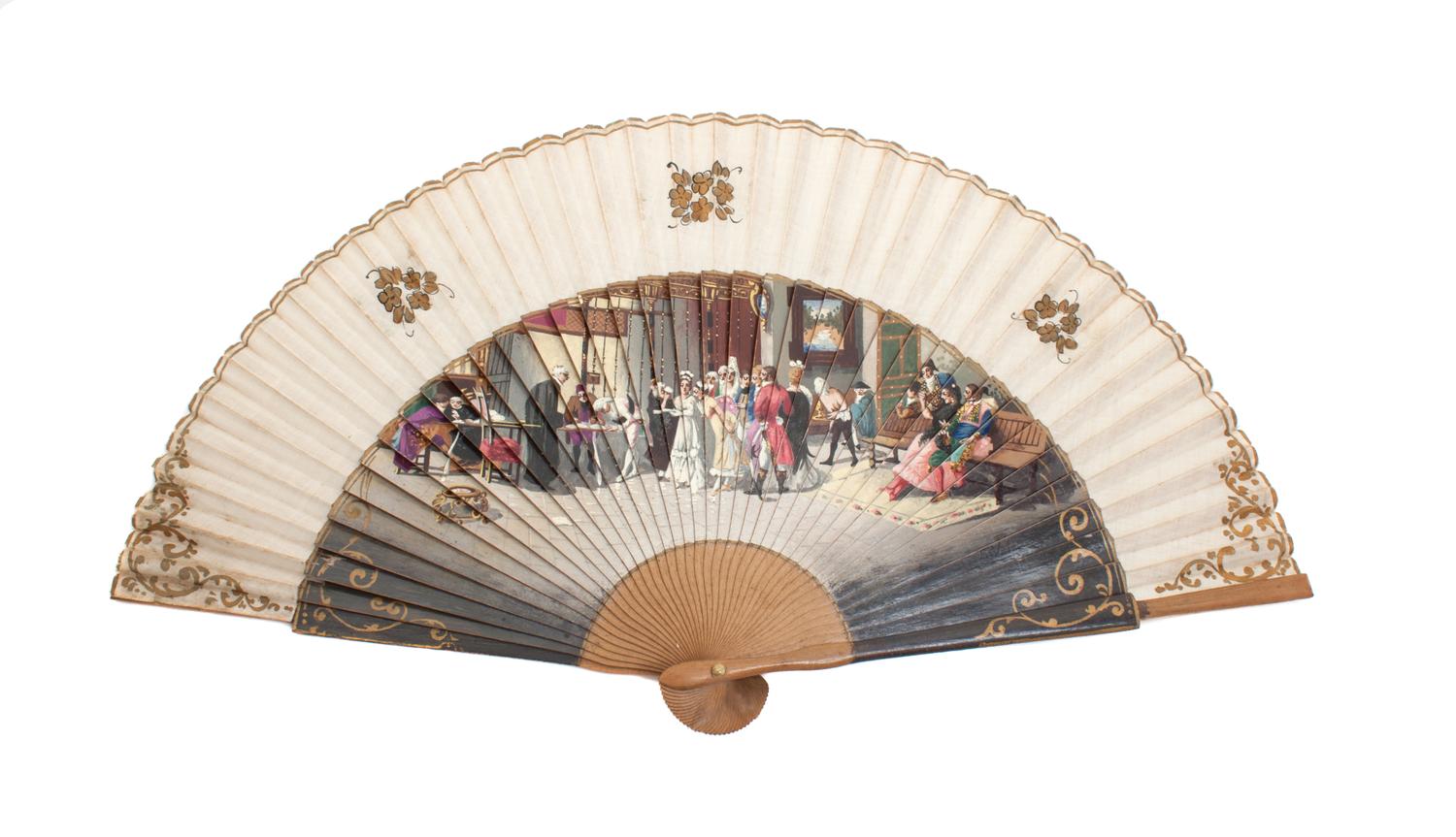 A Continental Hand Painted Ladies Folding Fan Length 9 1/4 inches. — 19TH CENTURY