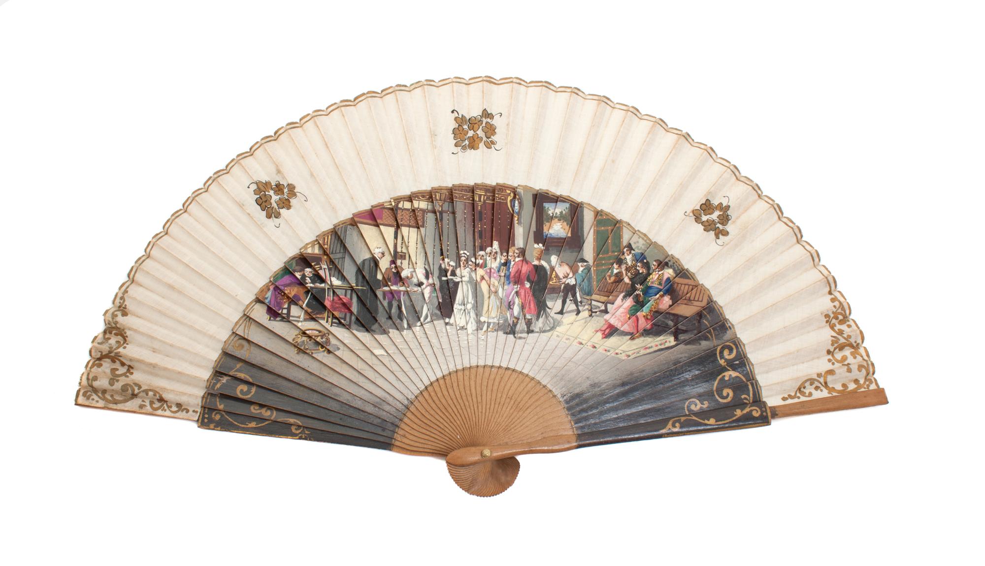 A Continental Hand Painted Ladies Folding Fan Length 9 1/4 inches. — 19TH CENTURY