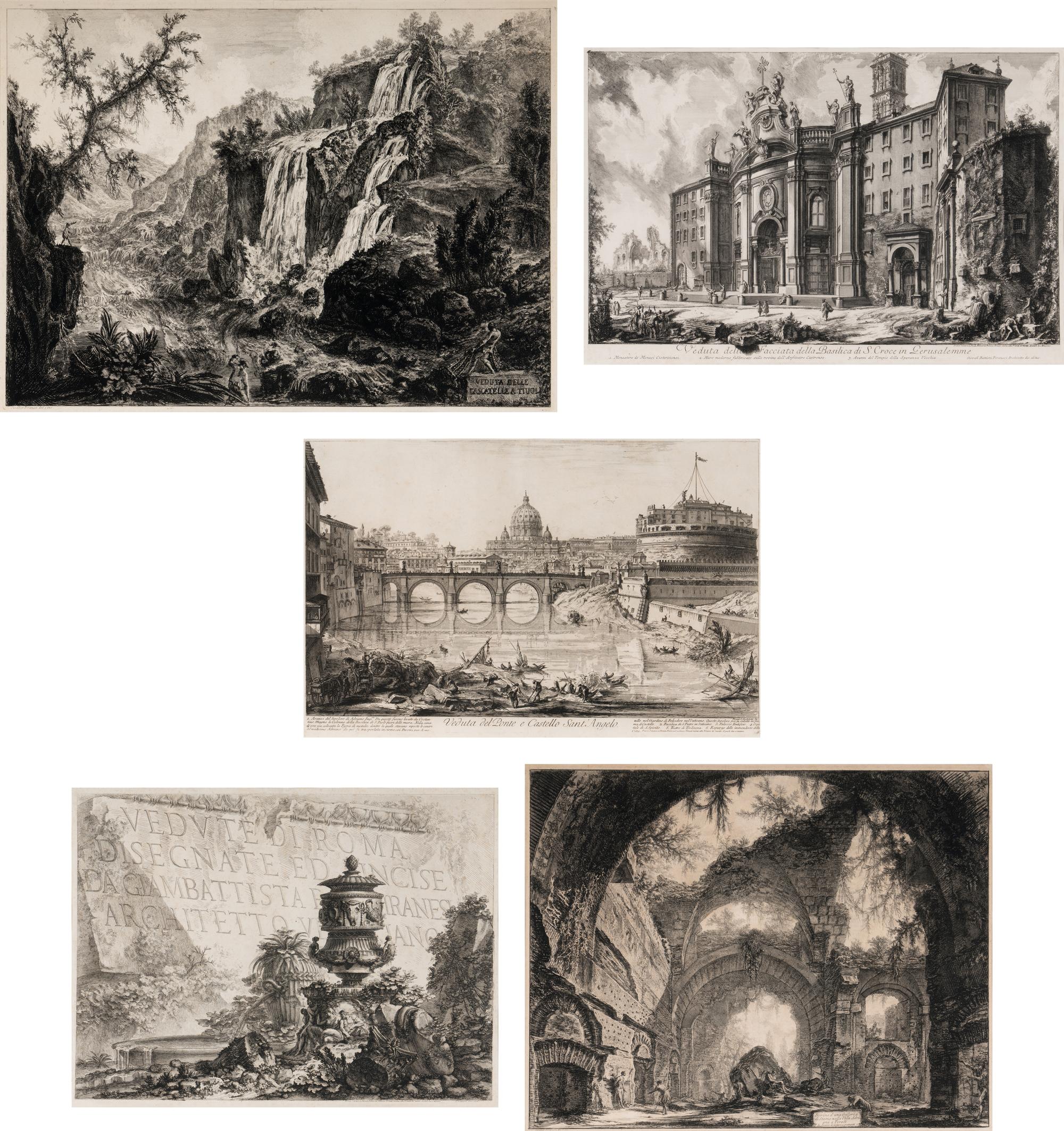 Giovanni Battista Piranesi (Italian, 1720–1778) Five Plates from Vedute di Roma