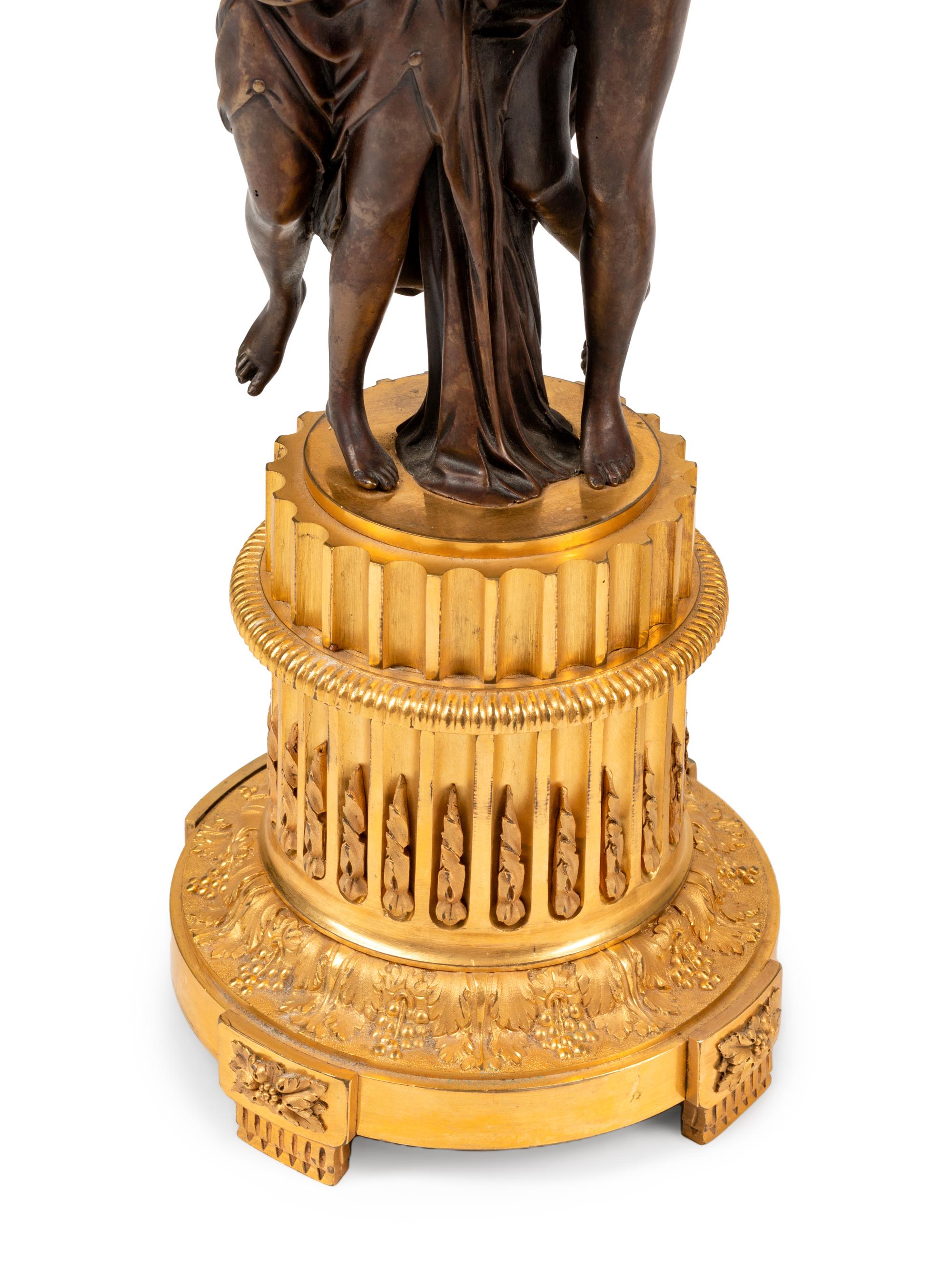 A Pair of Continental Gilt and Patinated Bronze Figural Candelabra
